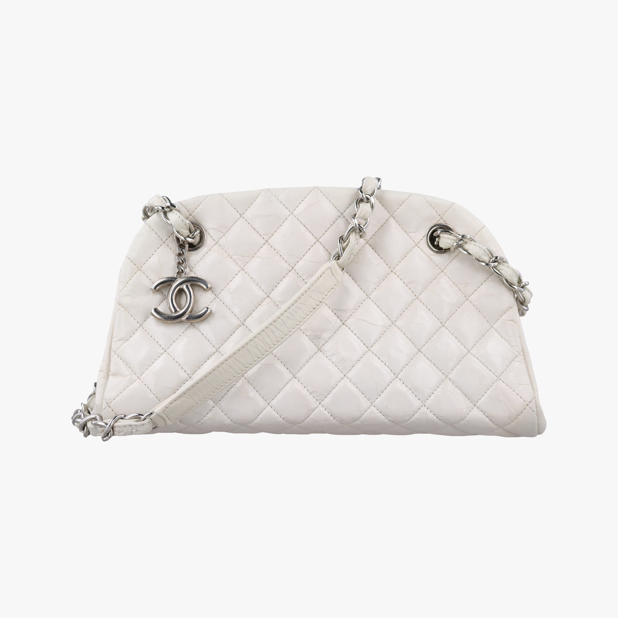 Pre-owned Chanel Mademoiselle Bowling White Leather A66868 shoulderbag | stylenewstar