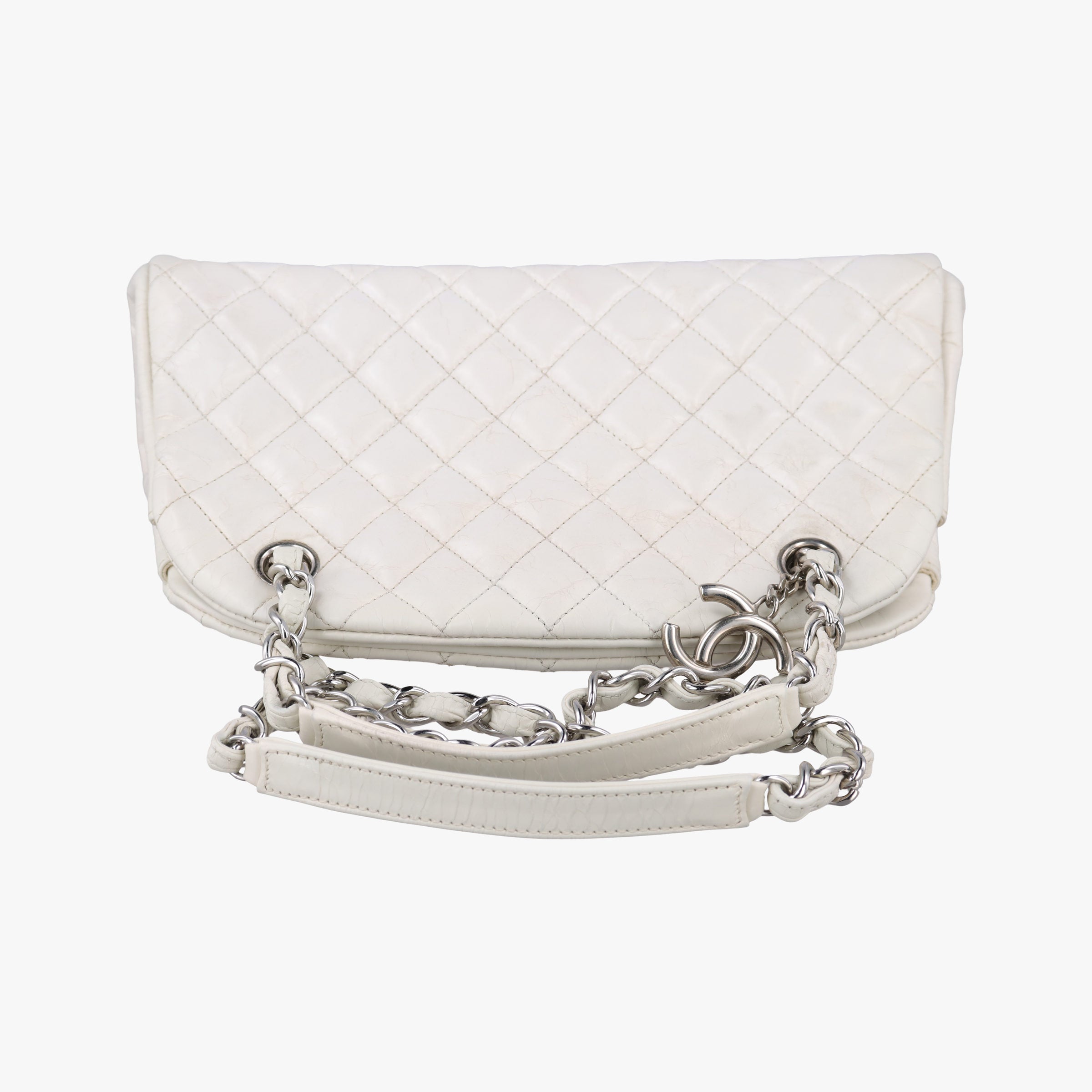 Pre-owned Chanel Mademoiselle Bowling White Leather A66868 shoulderbag | stylenewstar