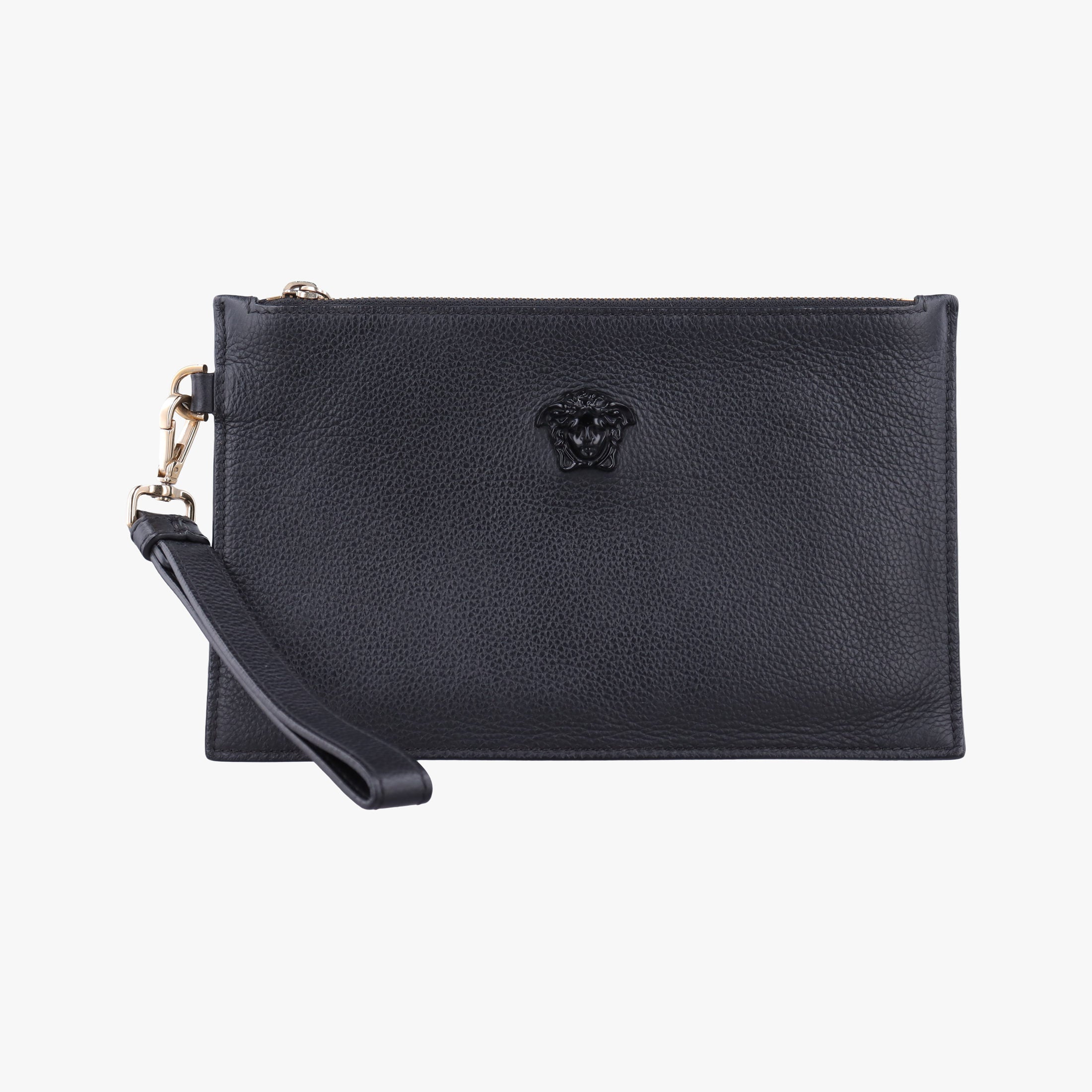 Pre-owned VERSACE La Medusa Black Leather  clutchbag | stylenewstar