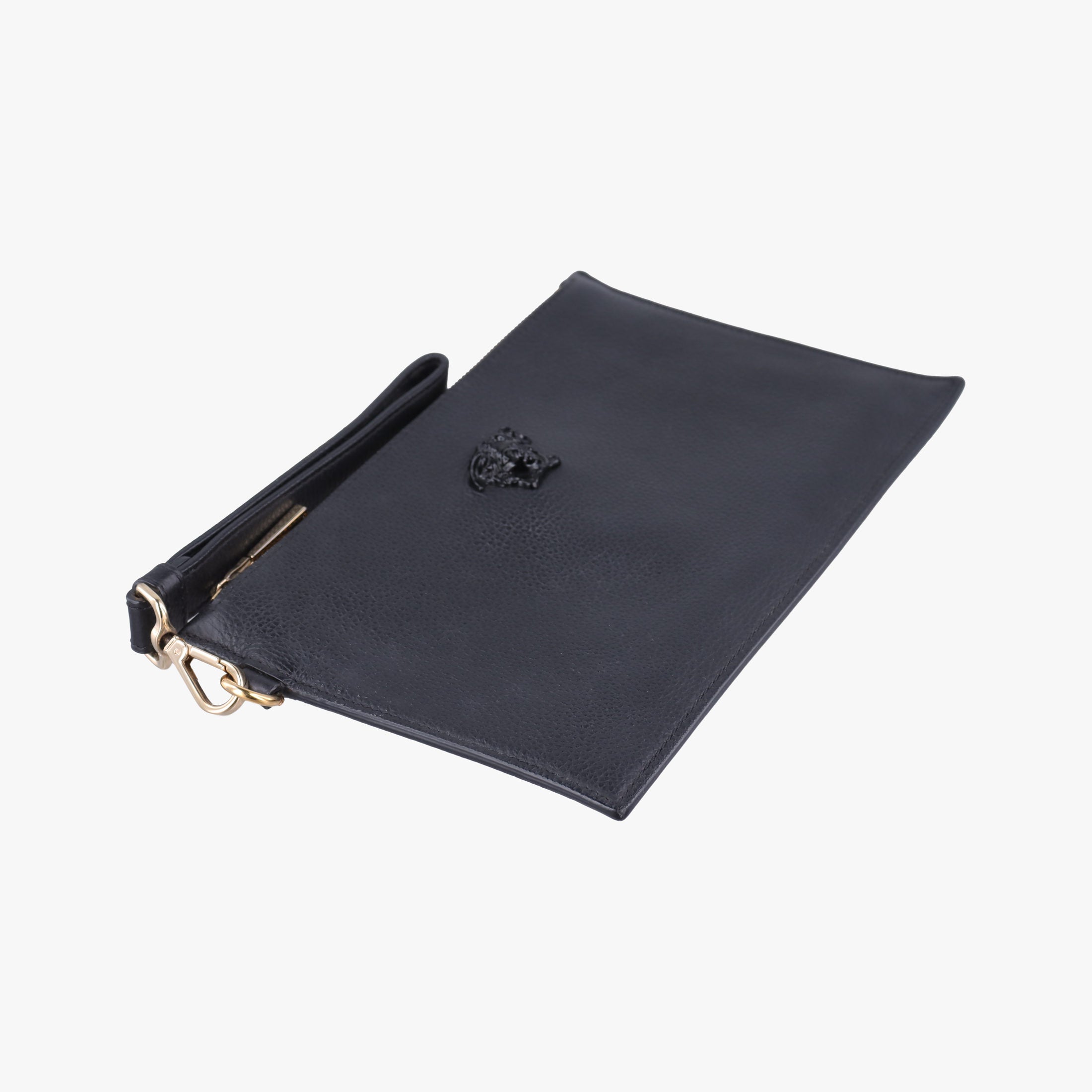 Pre-owned VERSACE La Medusa Black Leather  clutchbag | stylenewstar