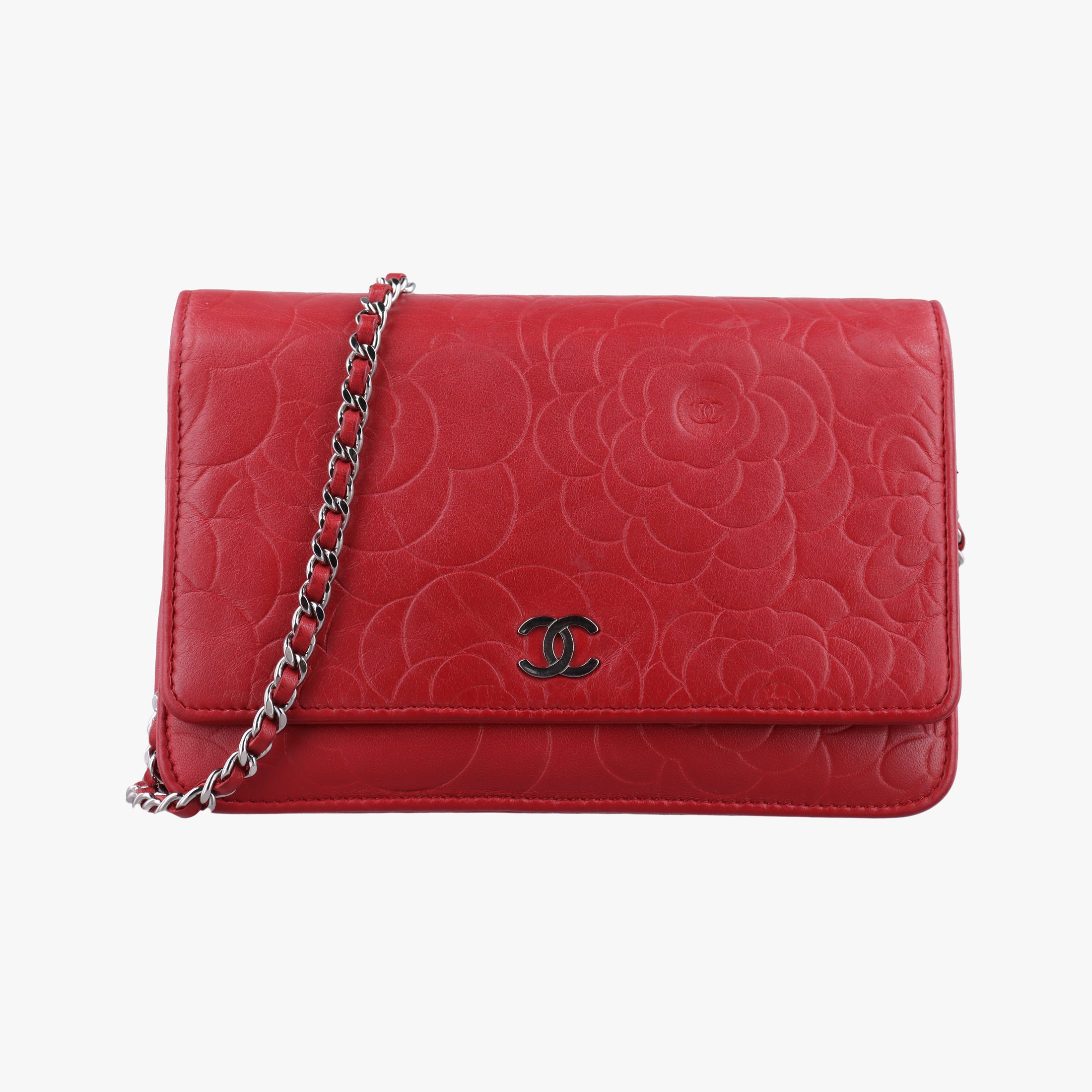 Pre-owned Chanel camellia Red lambskin A47421 shoulderbag | stylenewstar