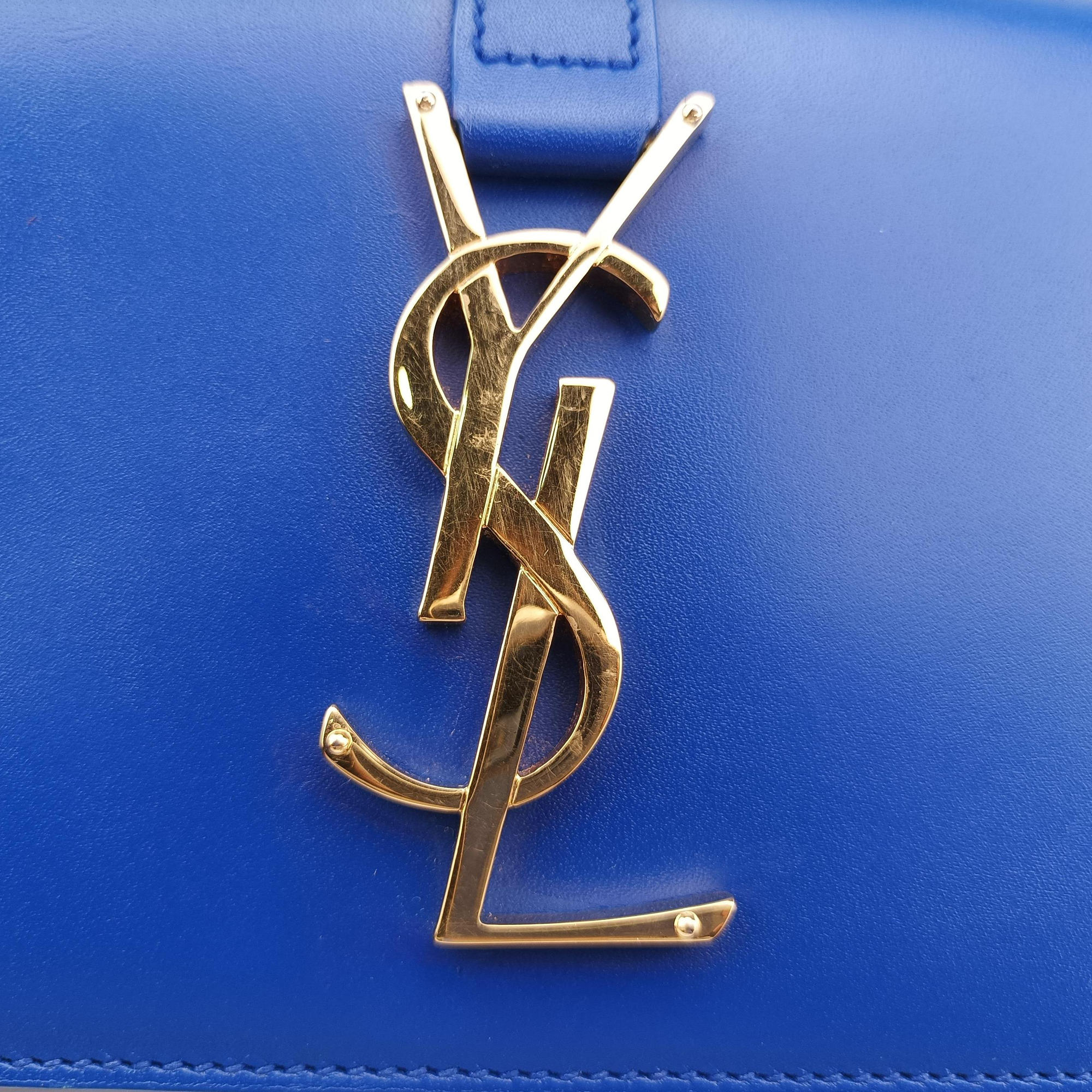 Pre-owned Yves Saint Laurent monogram university Blue Leather 367079 shoulderbag | stylenewstar