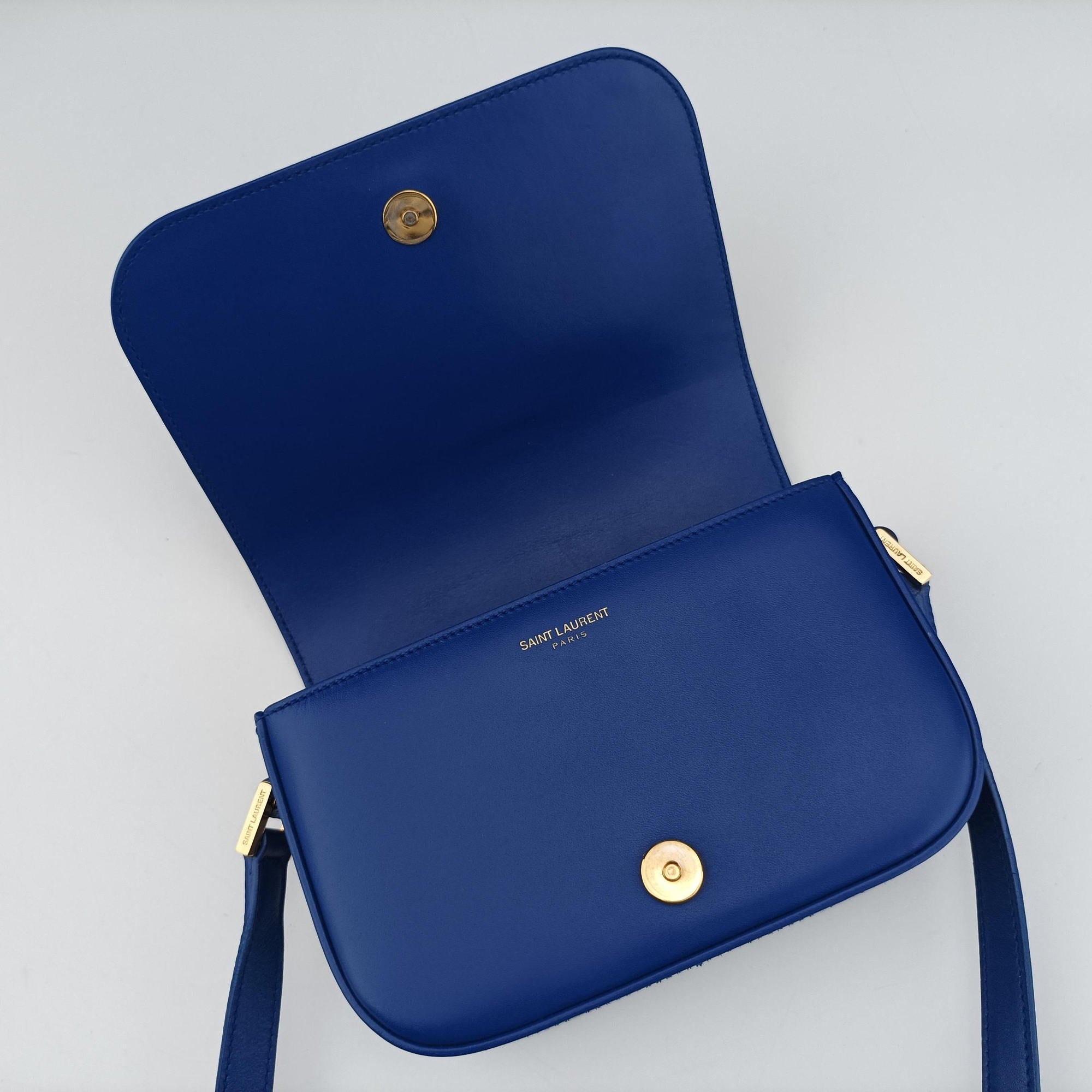 Pre-owned Yves Saint Laurent monogram university Blue Leather 367079 shoulderbag | stylenewstar