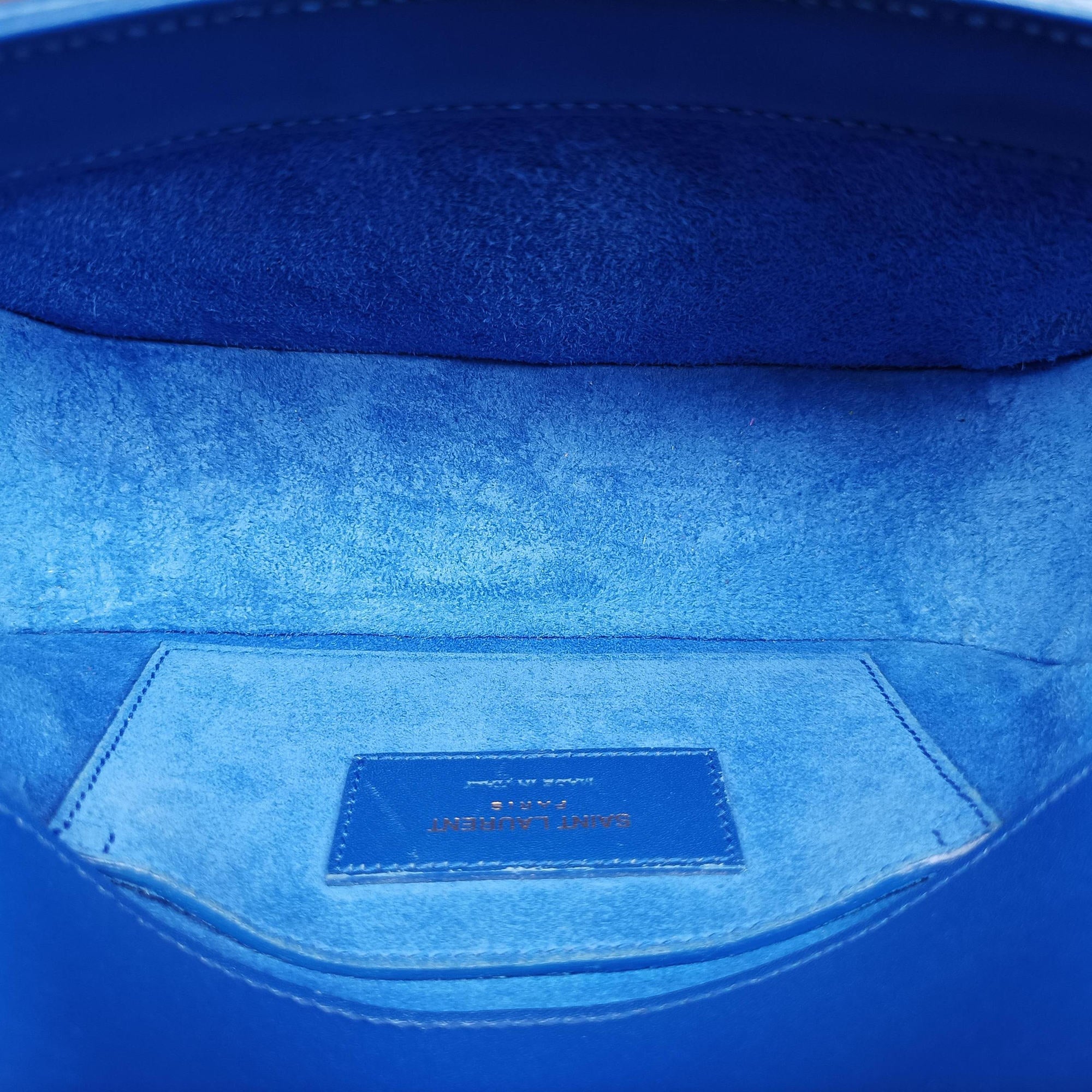 Pre-owned Yves Saint Laurent monogram university Blue Leather 367079 shoulderbag | stylenewstar