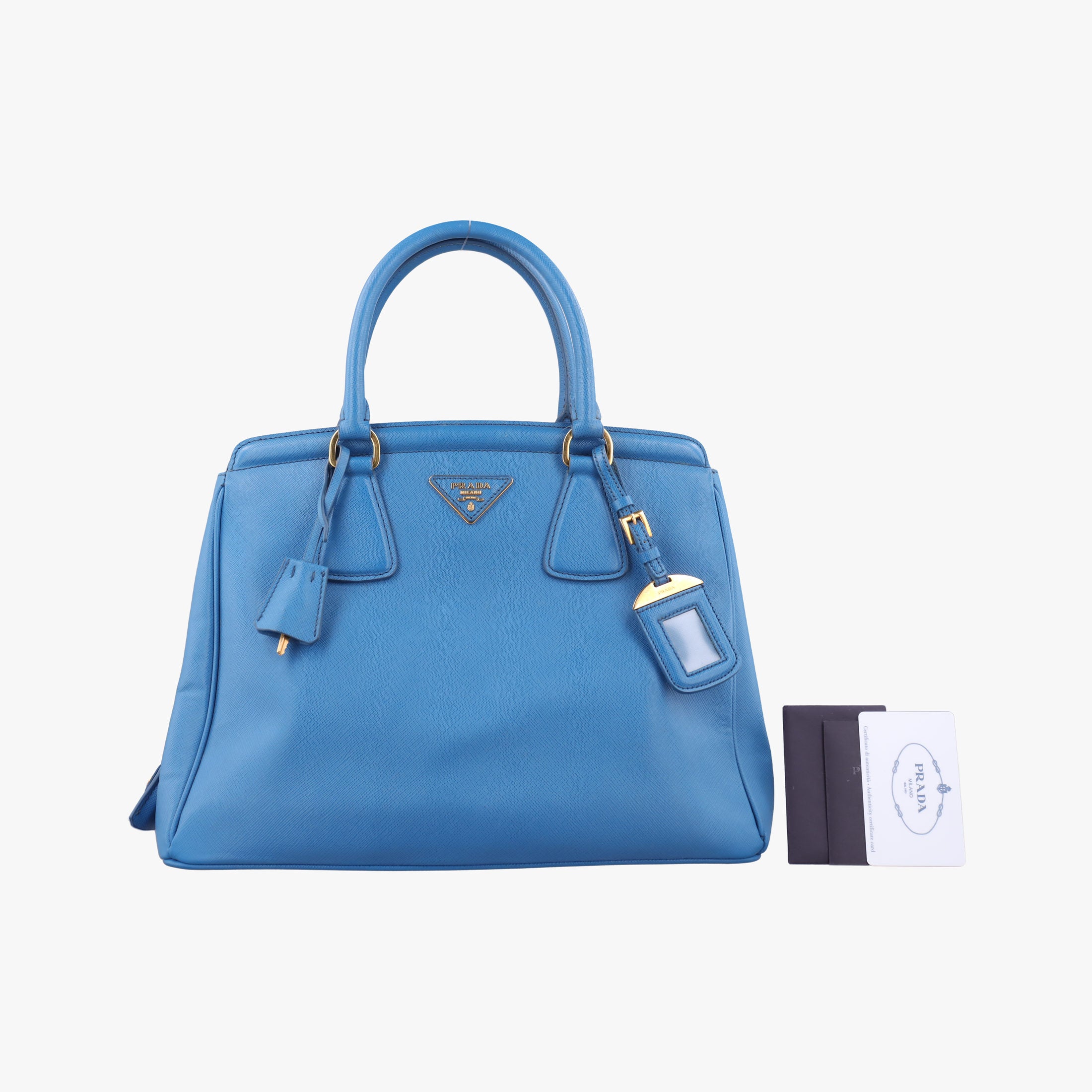 Pre-owned Prada Promenade Blue SAFFIANO Leather BN2538 handbag | stylenewstar