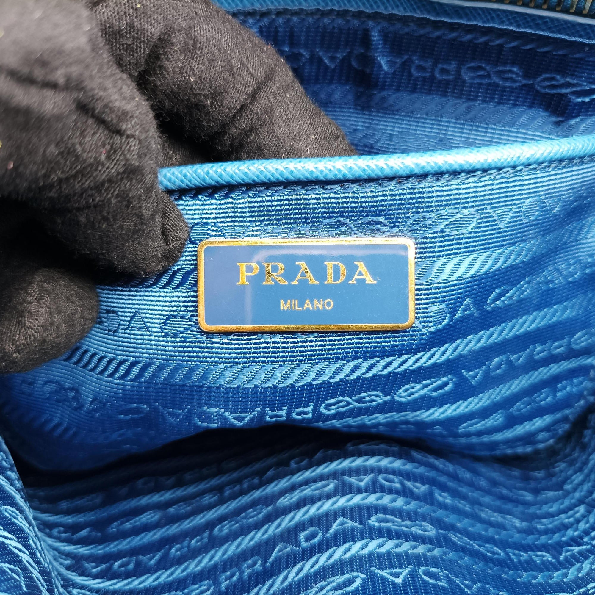 Pre-owned Prada Promenade Blue SAFFIANO Leather BN2538 handbag | stylenewstar