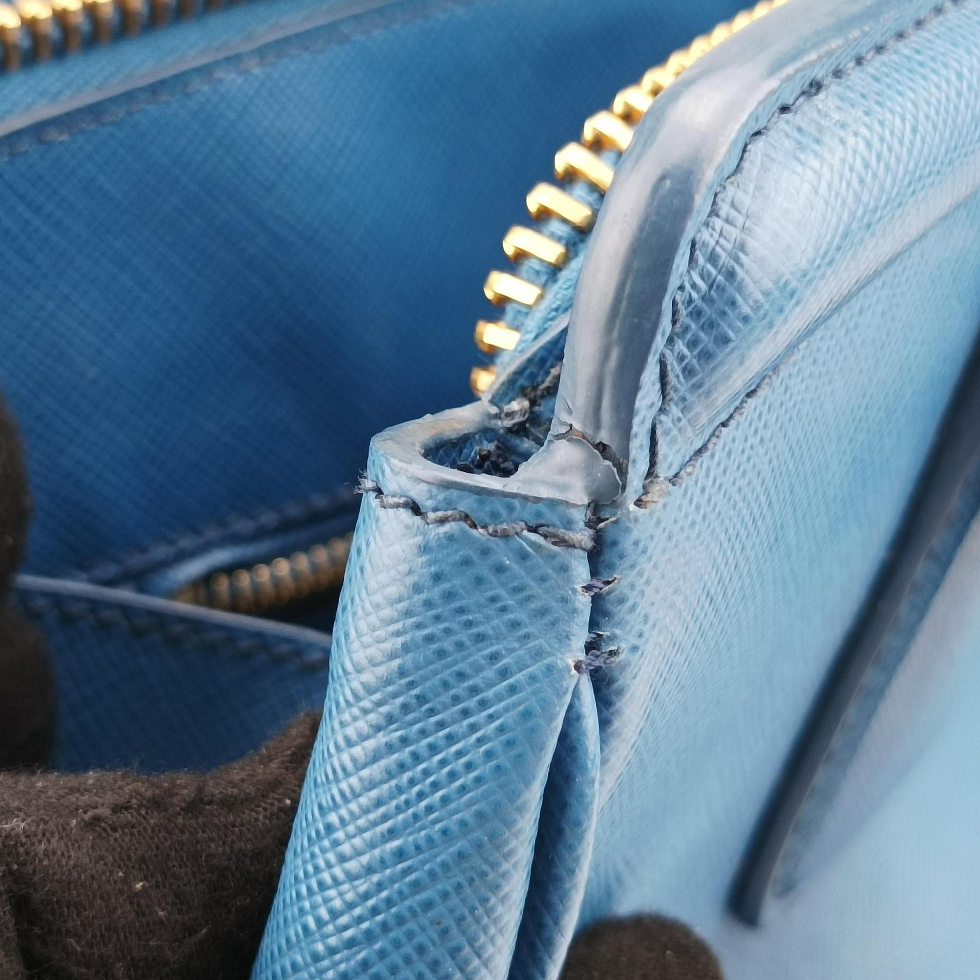 Pre-owned Prada Promenade Blue SAFFIANO Leather BN2538 handbag | stylenewstar