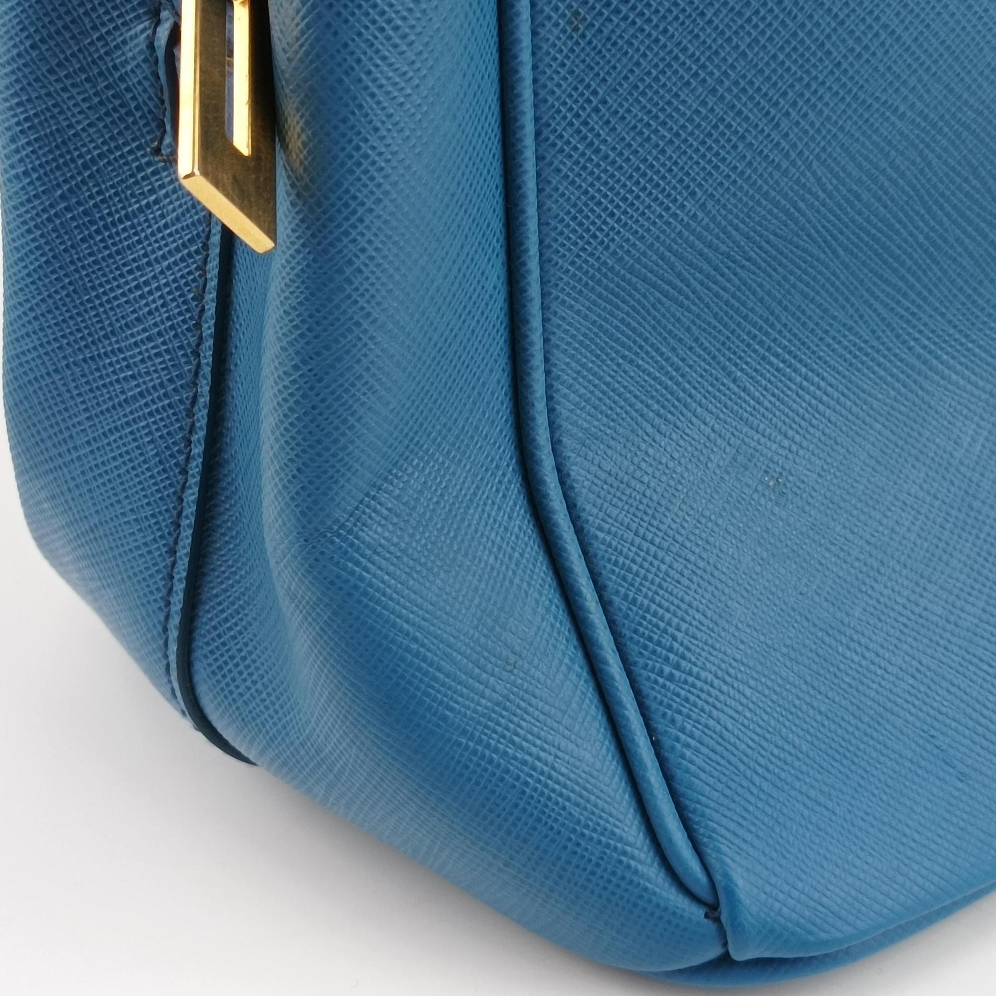 Pre-owned Prada Promenade Blue SAFFIANO Leather BN2538 handbag | stylenewstar