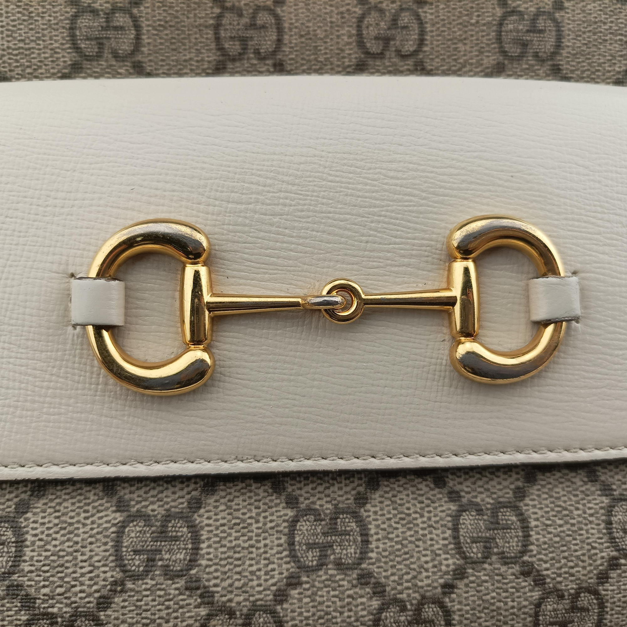 Vintage Gucci Horsebit 1955 beige×white PVC coated canvas×Leather 645454 shoulderbag | stylenewstar