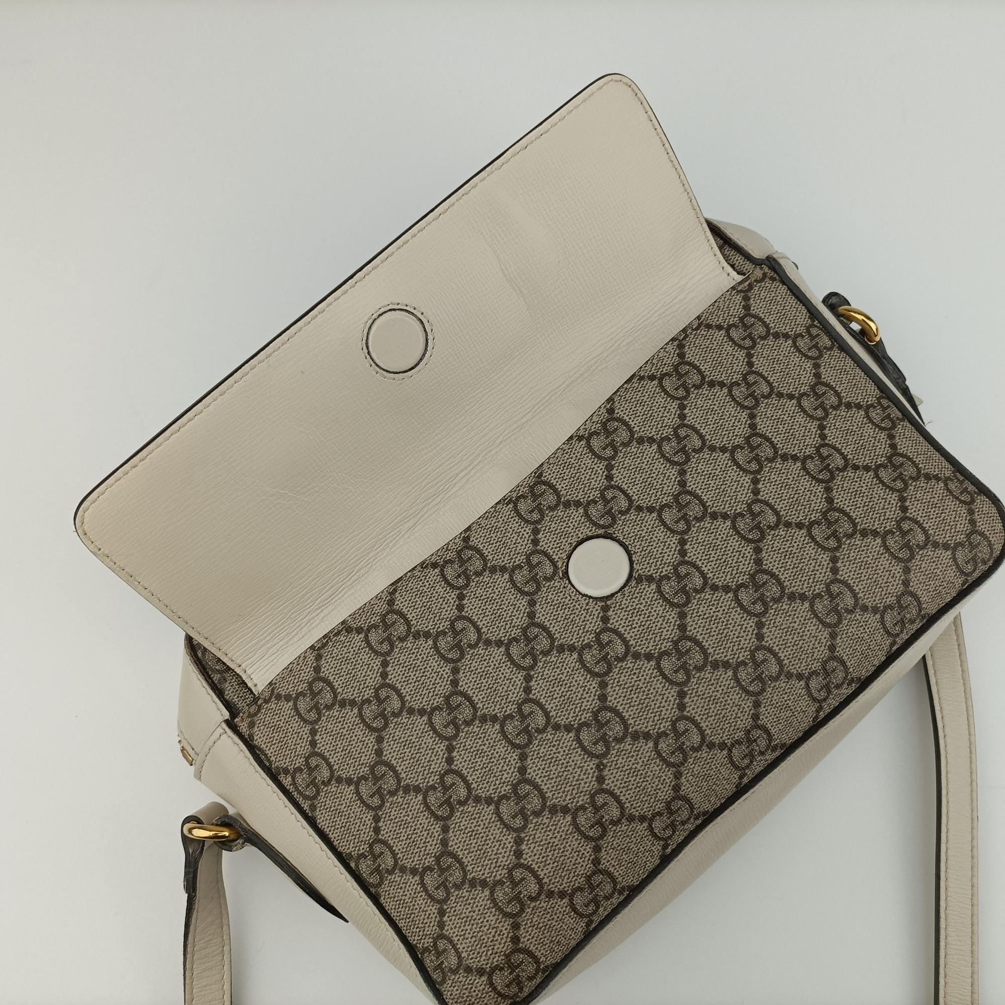 Vintage Gucci Horsebit 1955 beige×white PVC coated canvas×Leather 645454 shoulderbag | stylenewstar