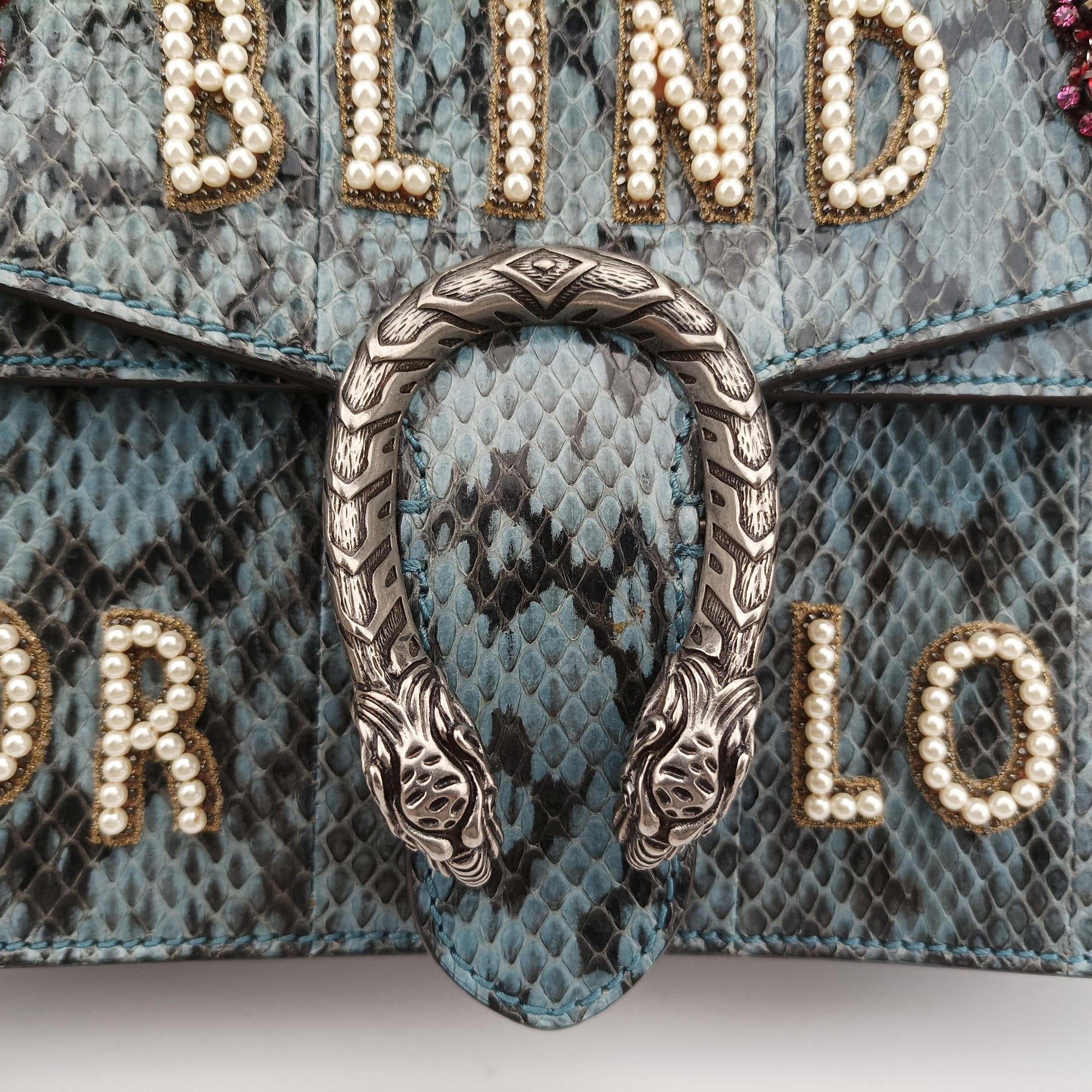 Pre-owned Gucci Dionysus Blue×Multicolour Snakeskin 481606 shoulderbag | stylenewstar