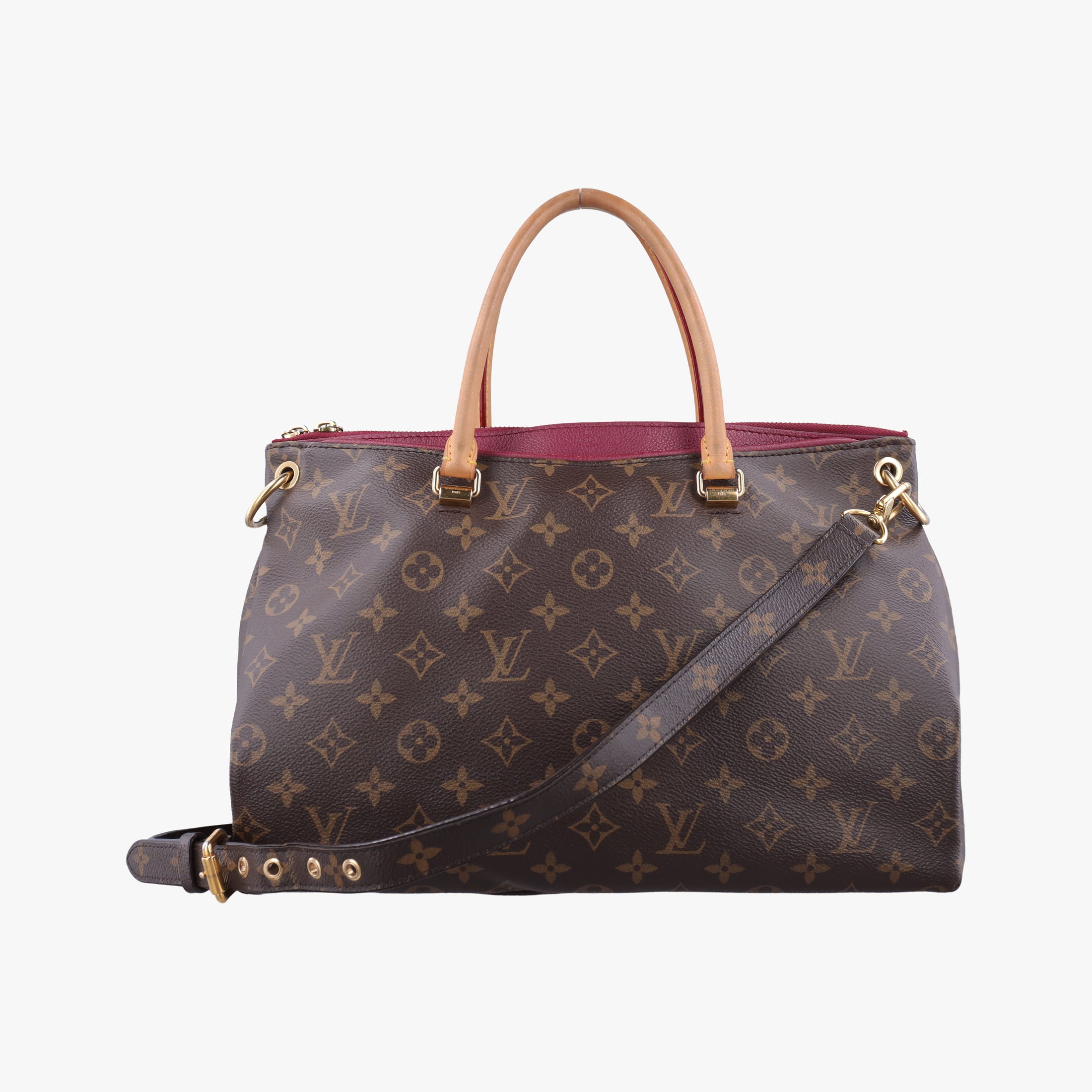 Pre-owned Louis Vuitton PALLAS brown×CERISE Monogram Canvas×calf leather M41175 shoulderbag | stylenewstar