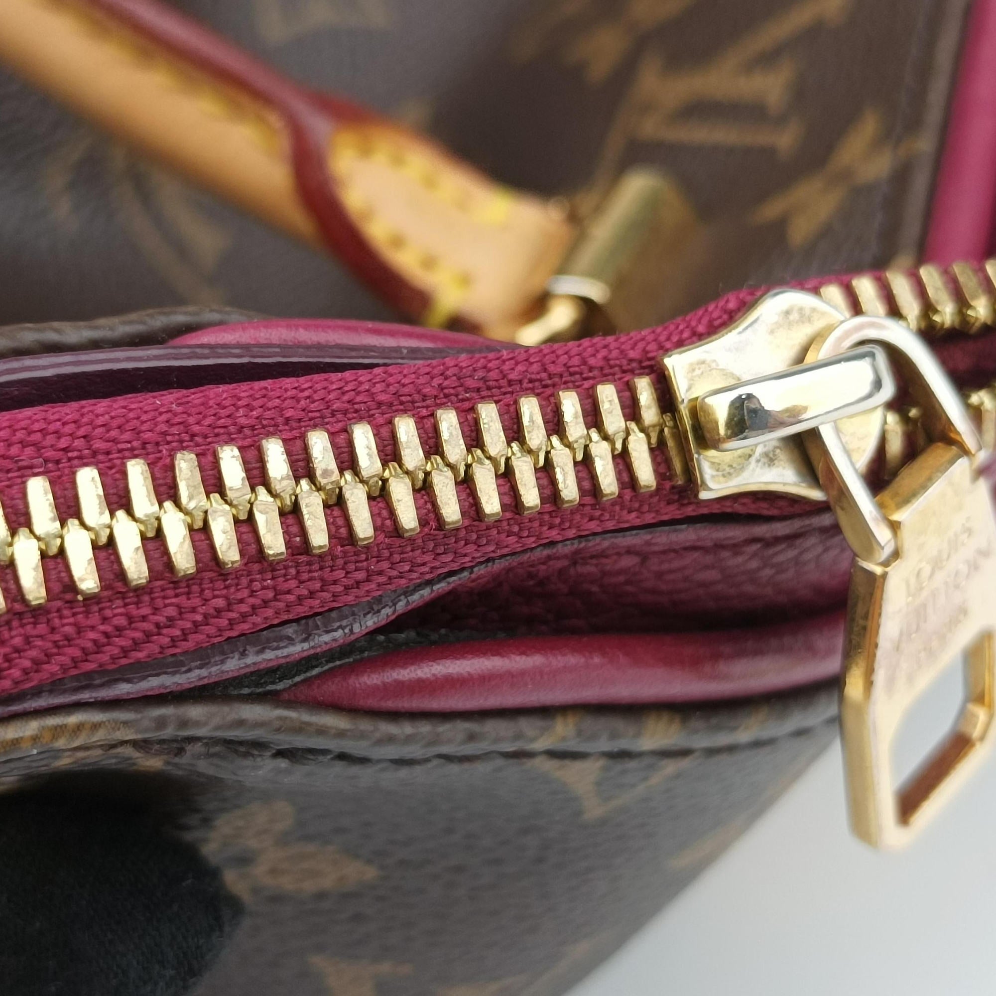 Pre-owned Louis Vuitton PALLAS brown×CERISE Monogram Canvas×calf leather M41175 shoulderbag | stylenewstar