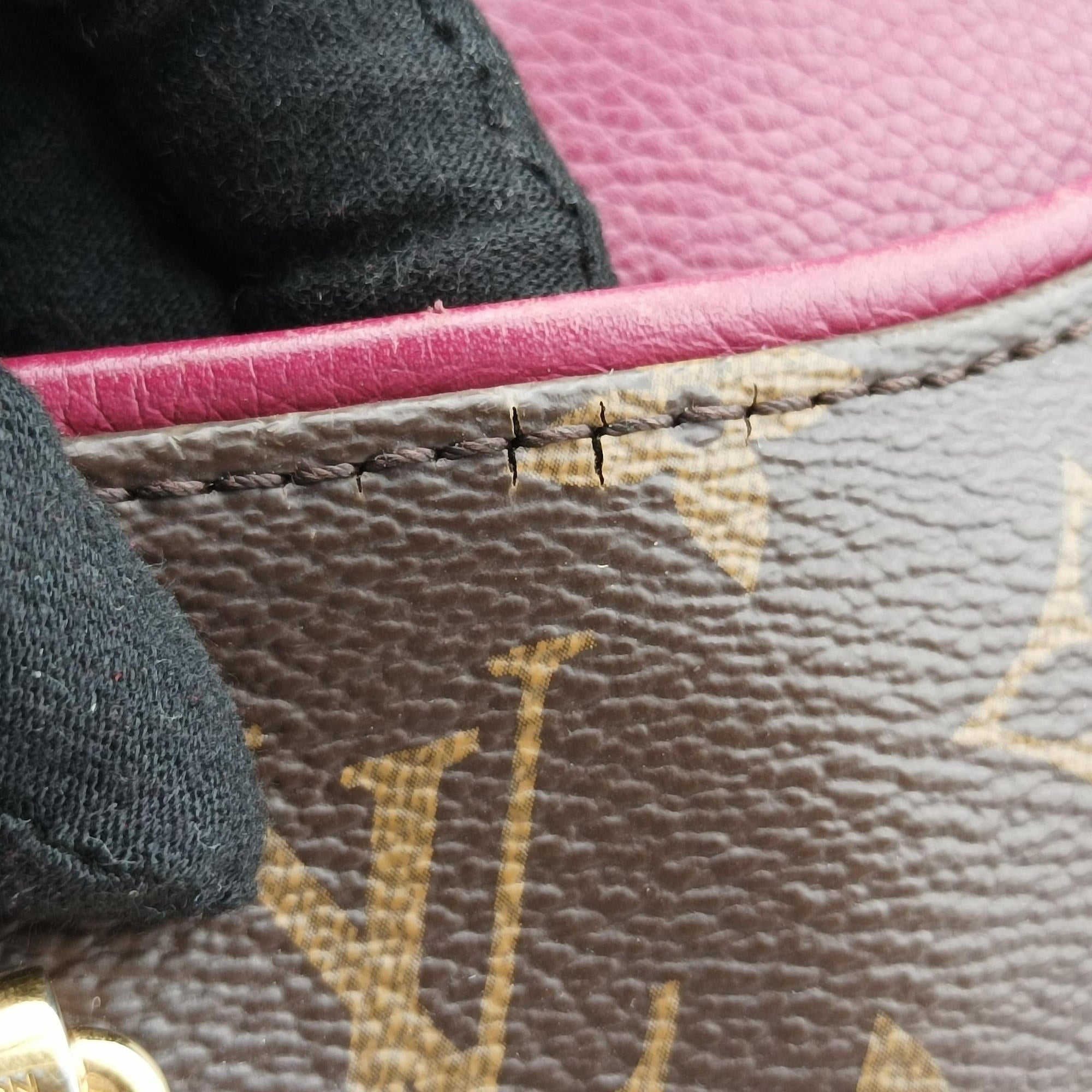 Pre-owned Louis Vuitton PALLAS brown×CERISE Monogram Canvas×calf leather M41175 shoulderbag | stylenewstar