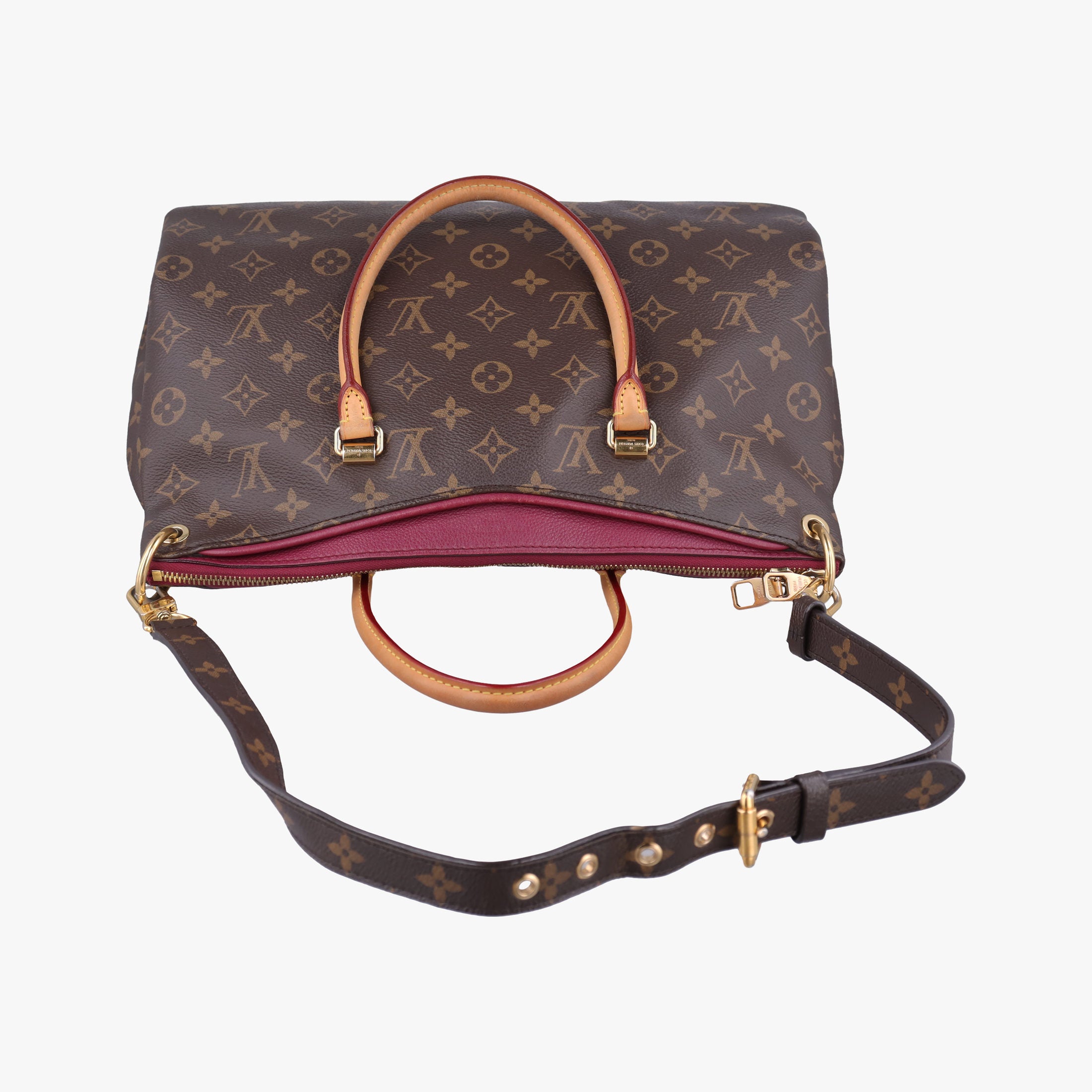 Pre-owned Louis Vuitton PALLAS brown×CERISE Monogram Canvas×calf leather M41175 shoulderbag | stylenewstar