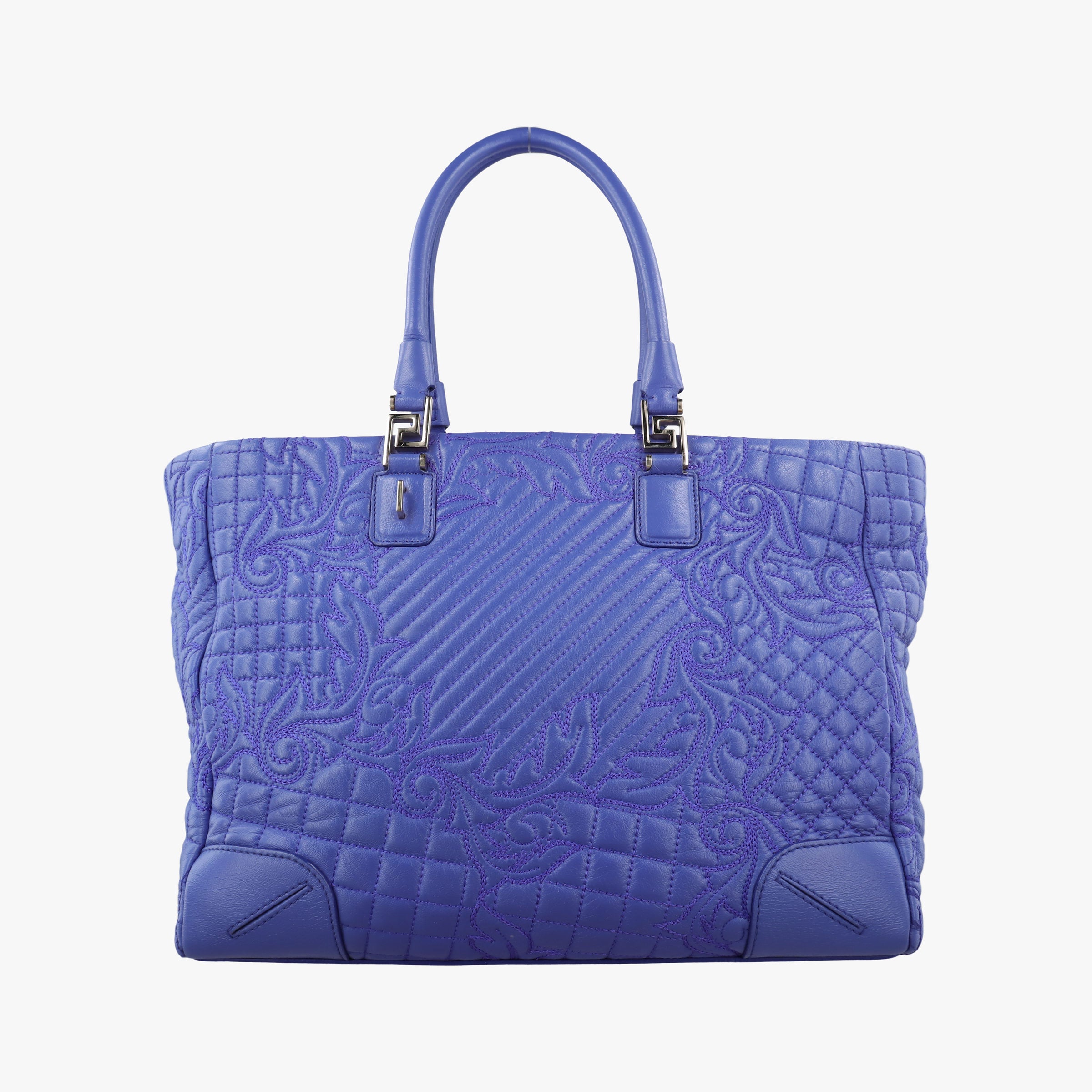 Pre-owned VERSACE Vanitas Medusa Blue leather  handbag | stylenewstar