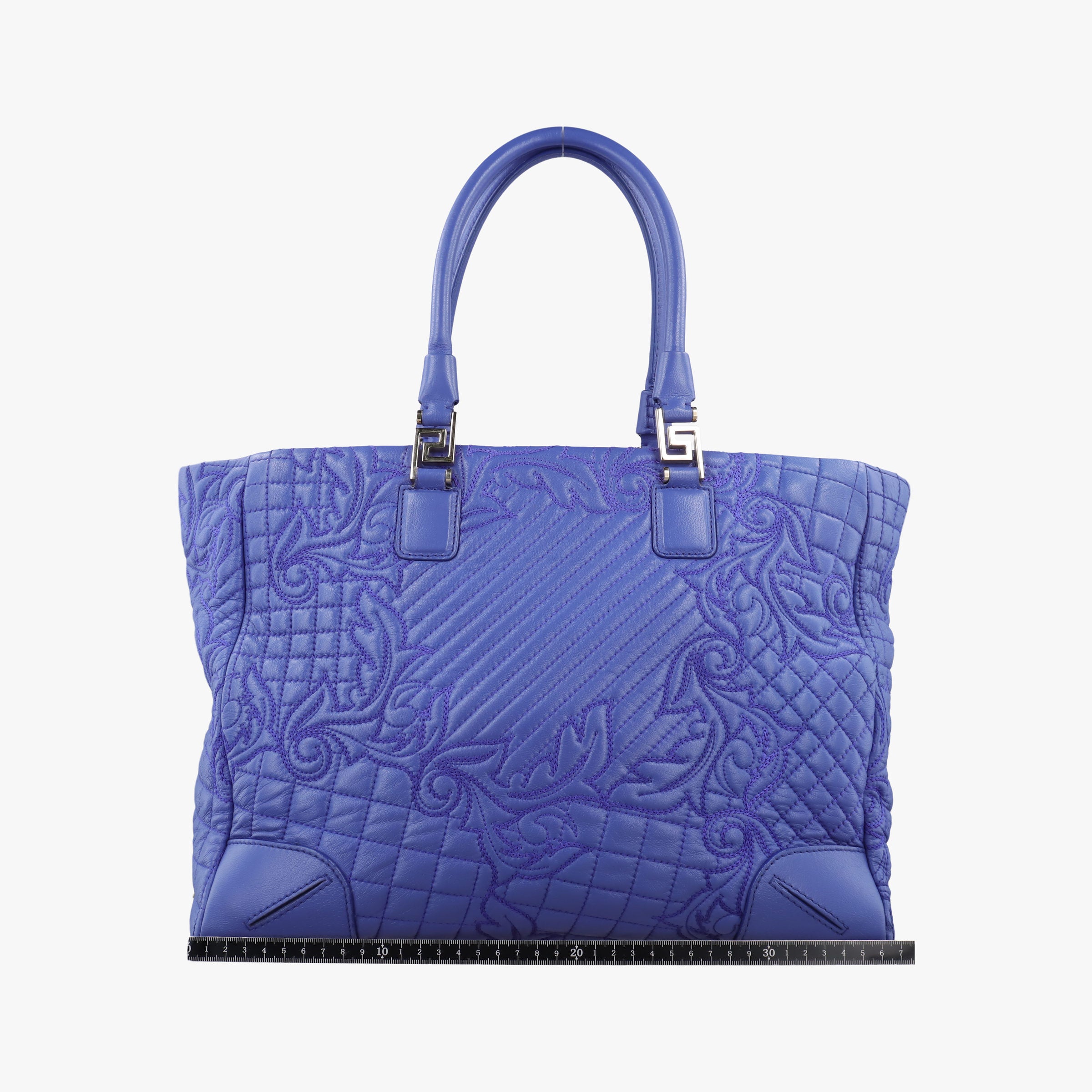 Pre-owned VERSACE Vanitas Medusa Blue leather  handbag | stylenewstar