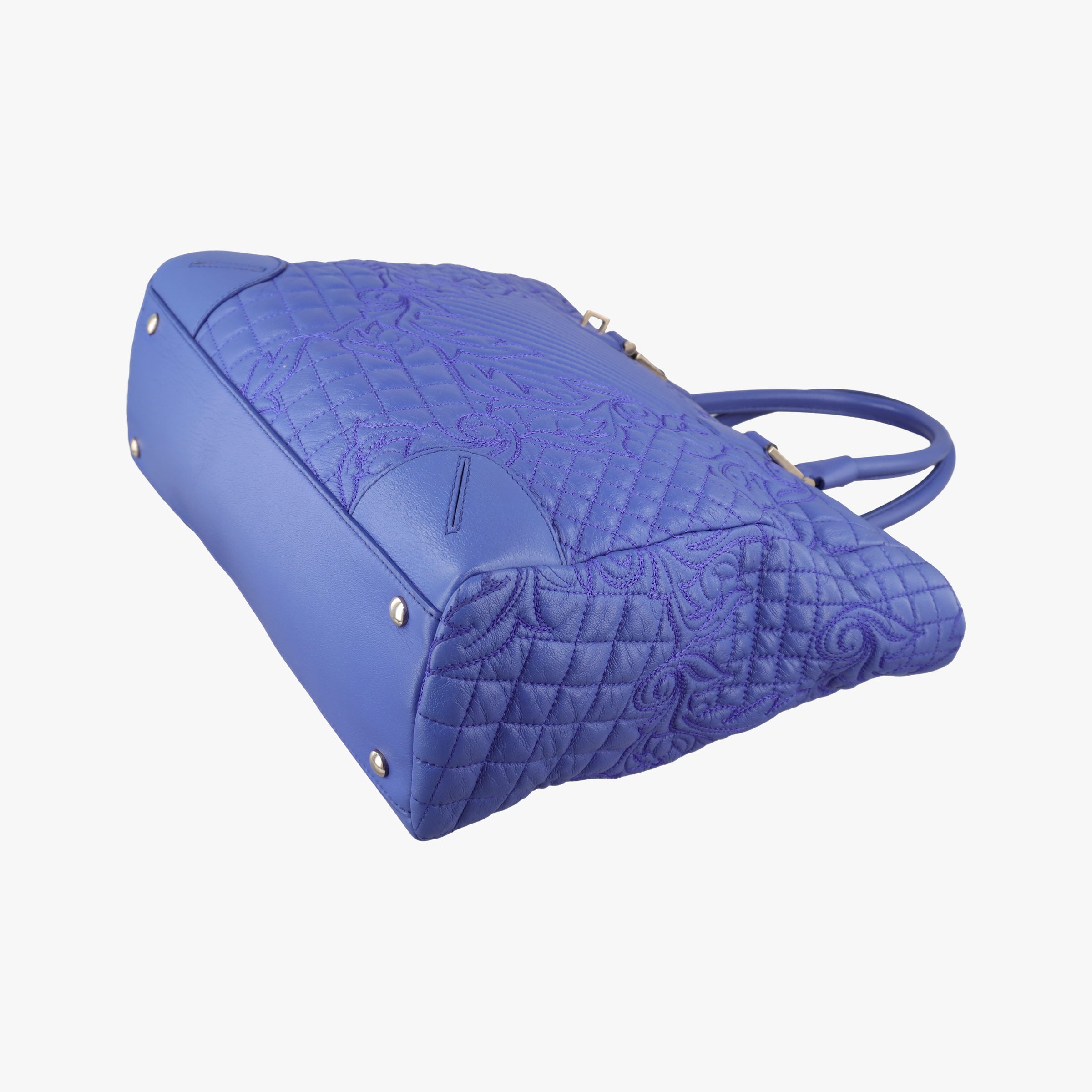 Pre-owned VERSACE Vanitas Medusa Blue leather  handbag | stylenewstar