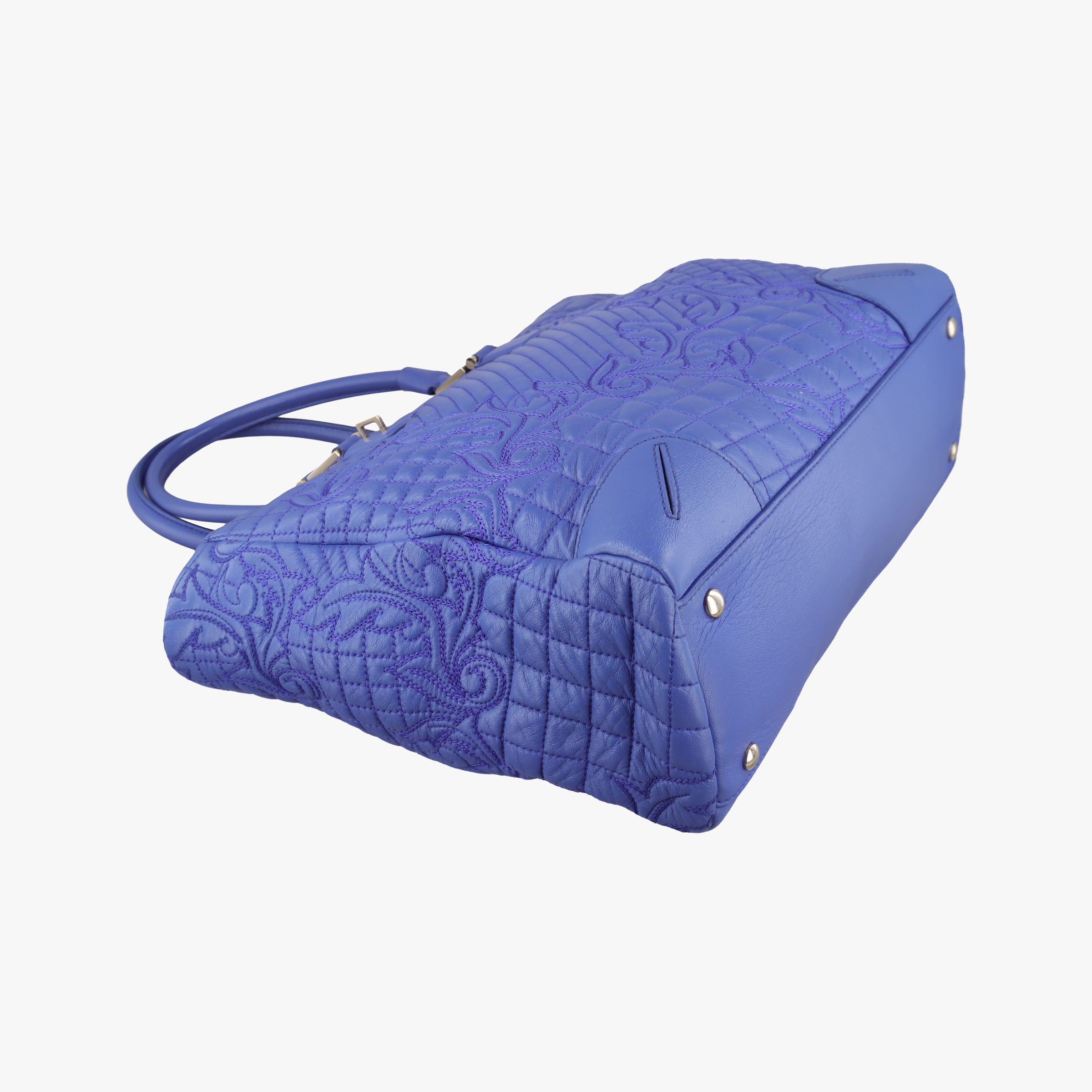 Pre-owned VERSACE Vanitas Medusa Blue leather  handbag | stylenewstar