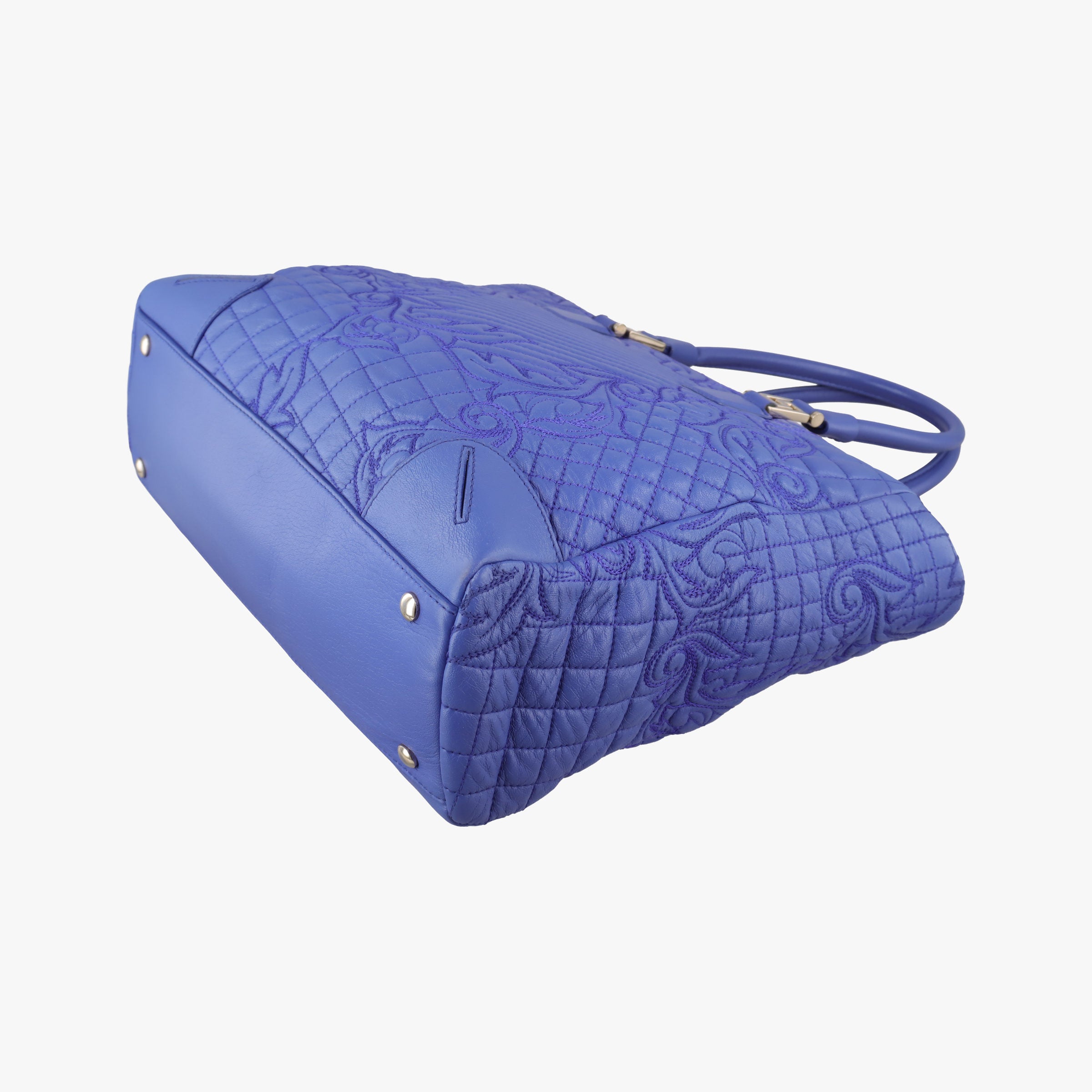 Pre-owned VERSACE Vanitas Medusa Blue leather  handbag | stylenewstar