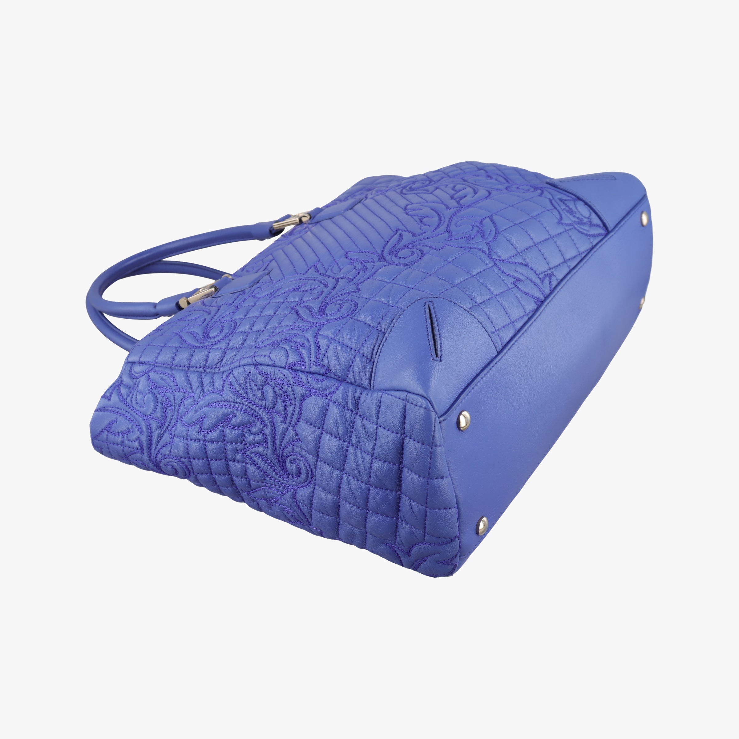 Pre-owned VERSACE Vanitas Medusa Blue leather  handbag | stylenewstar