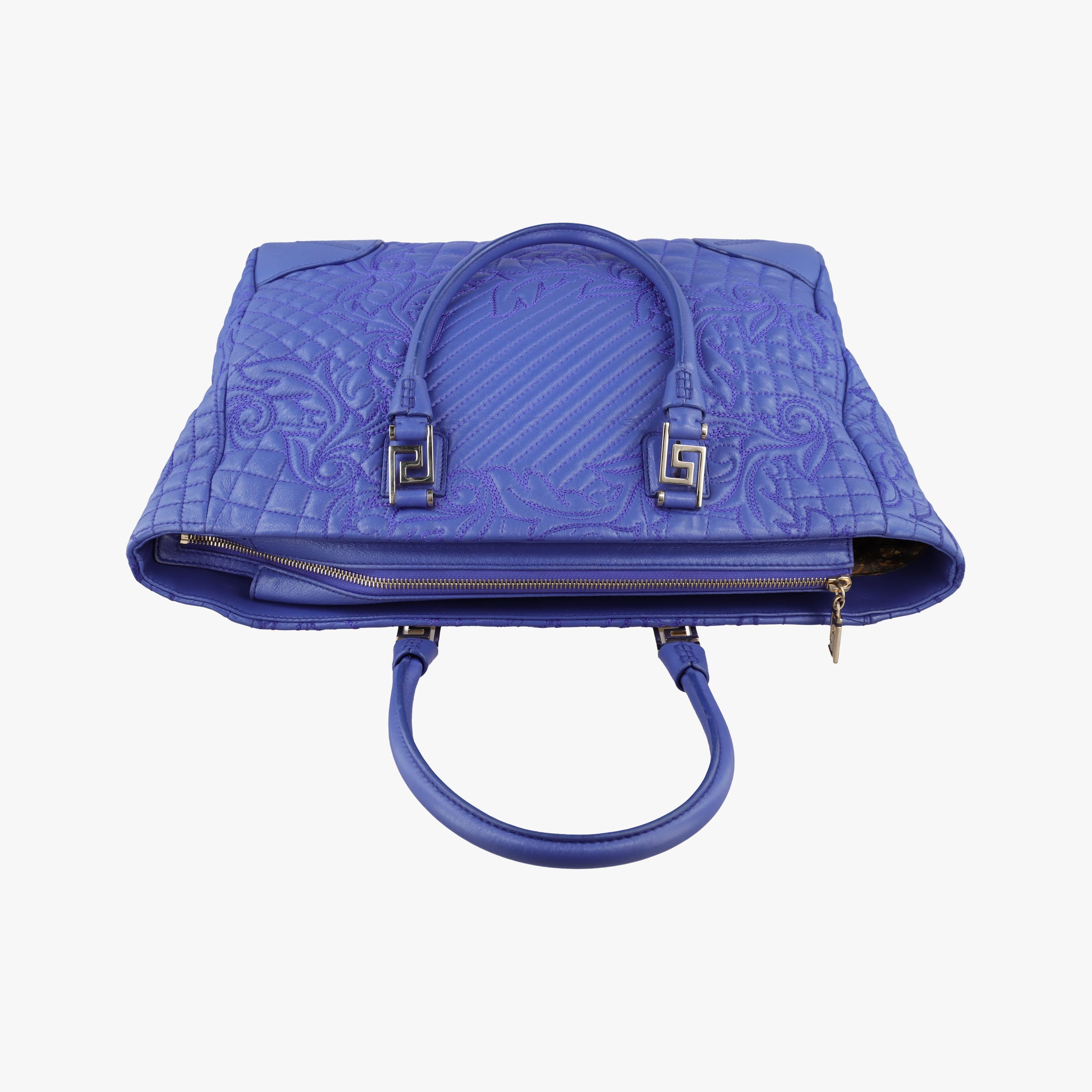 Pre-owned VERSACE Vanitas Medusa Blue leather  handbag | stylenewstar