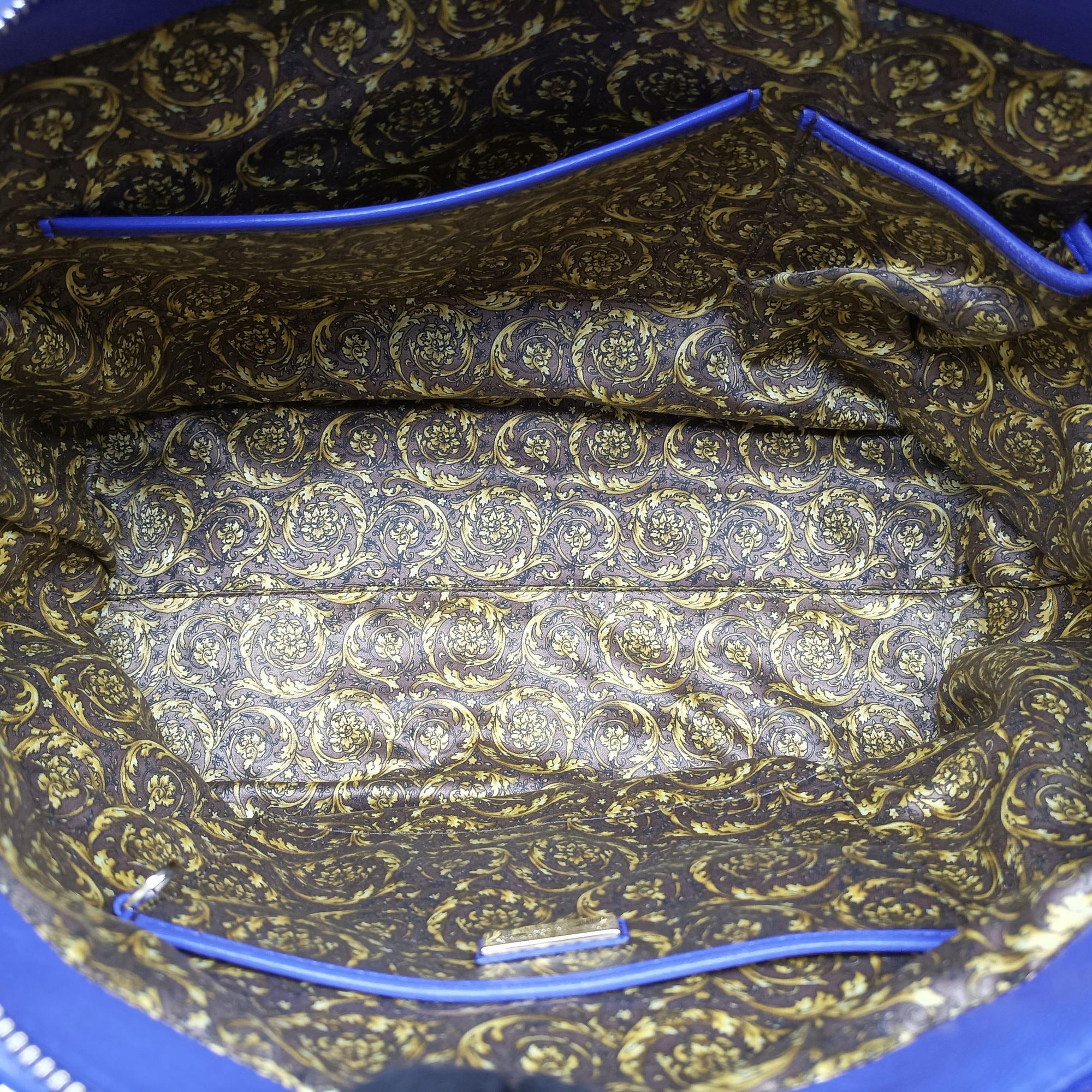 Pre-owned VERSACE Vanitas Medusa Blue leather  handbag | stylenewstar
