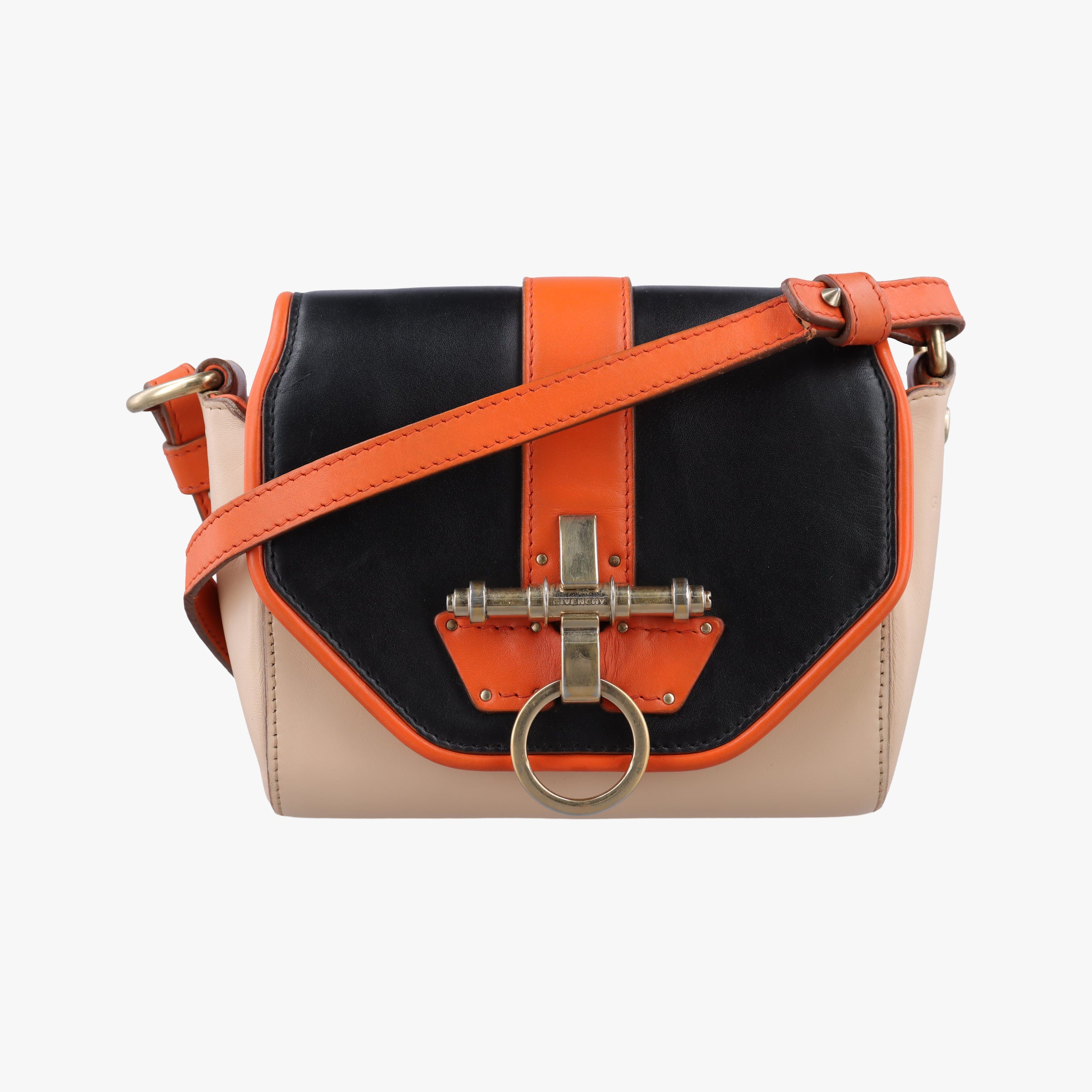 Vintage Givenchy Obsedia Coney Black × Orange × Beige Leather  shoulderbag | stylenewstar