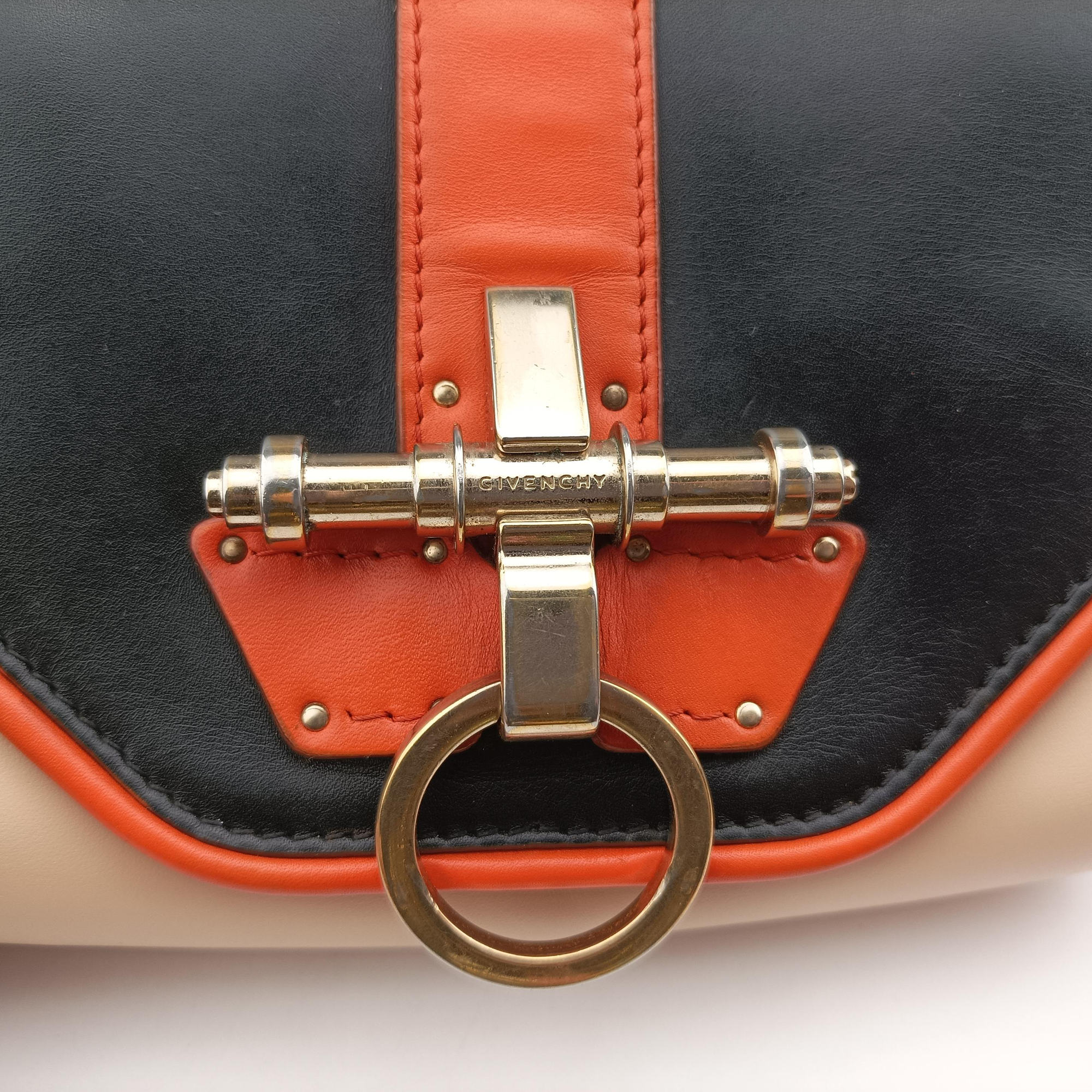 Vintage Givenchy Obsedia Coney Black × Orange × Beige Leather  shoulderbag | stylenewstar