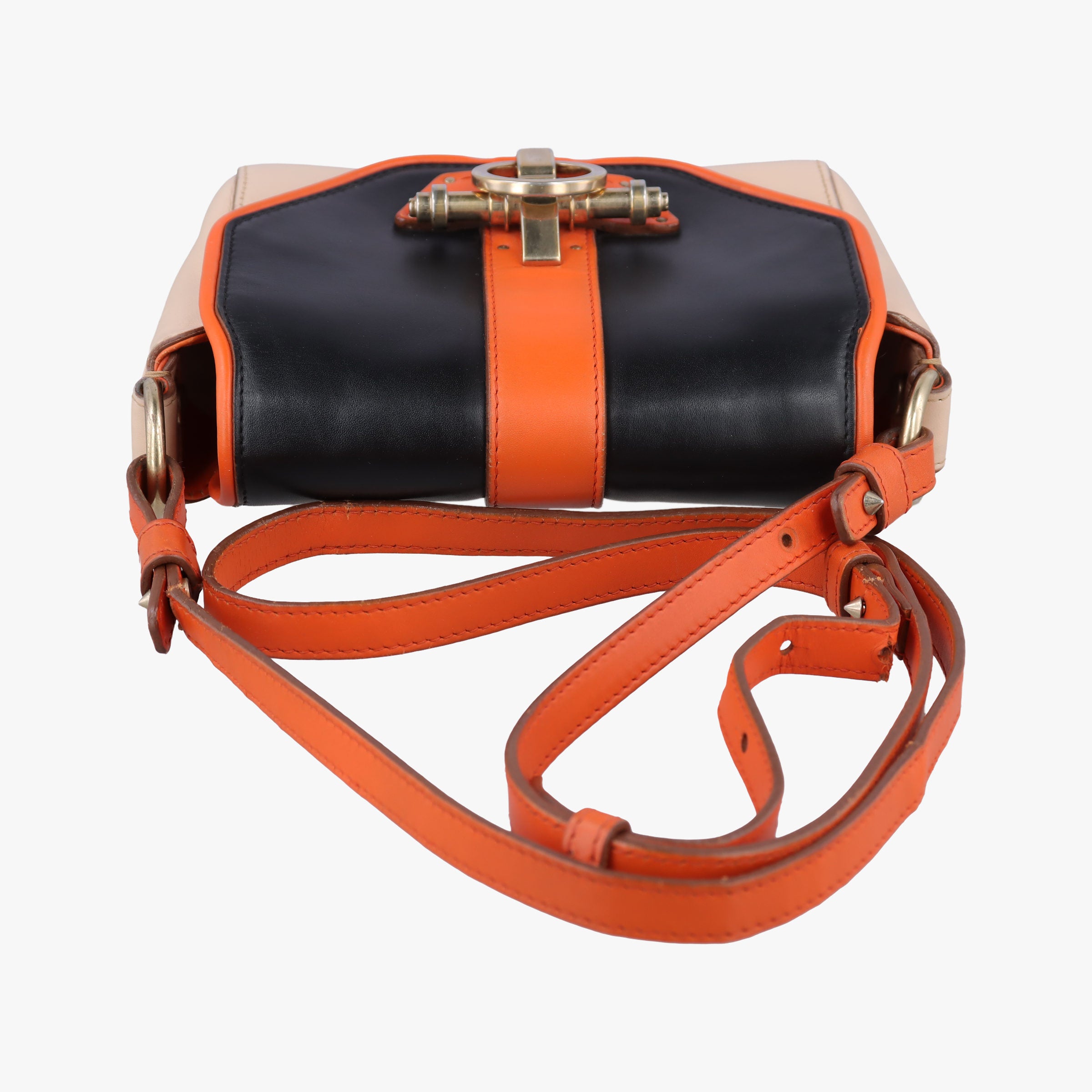Vintage Givenchy Obsedia Coney Black × Orange × Beige Leather  shoulderbag | stylenewstar