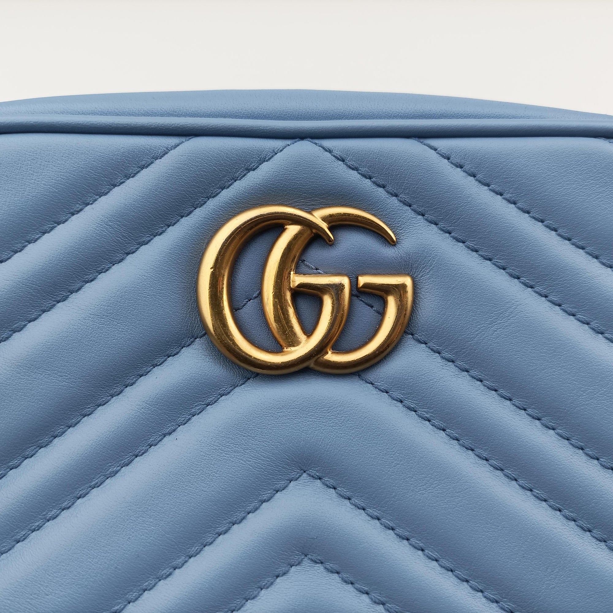 Pre-owned Gucci GG Marmont Blue Leather 448065 shoulderbag | stylenewstar