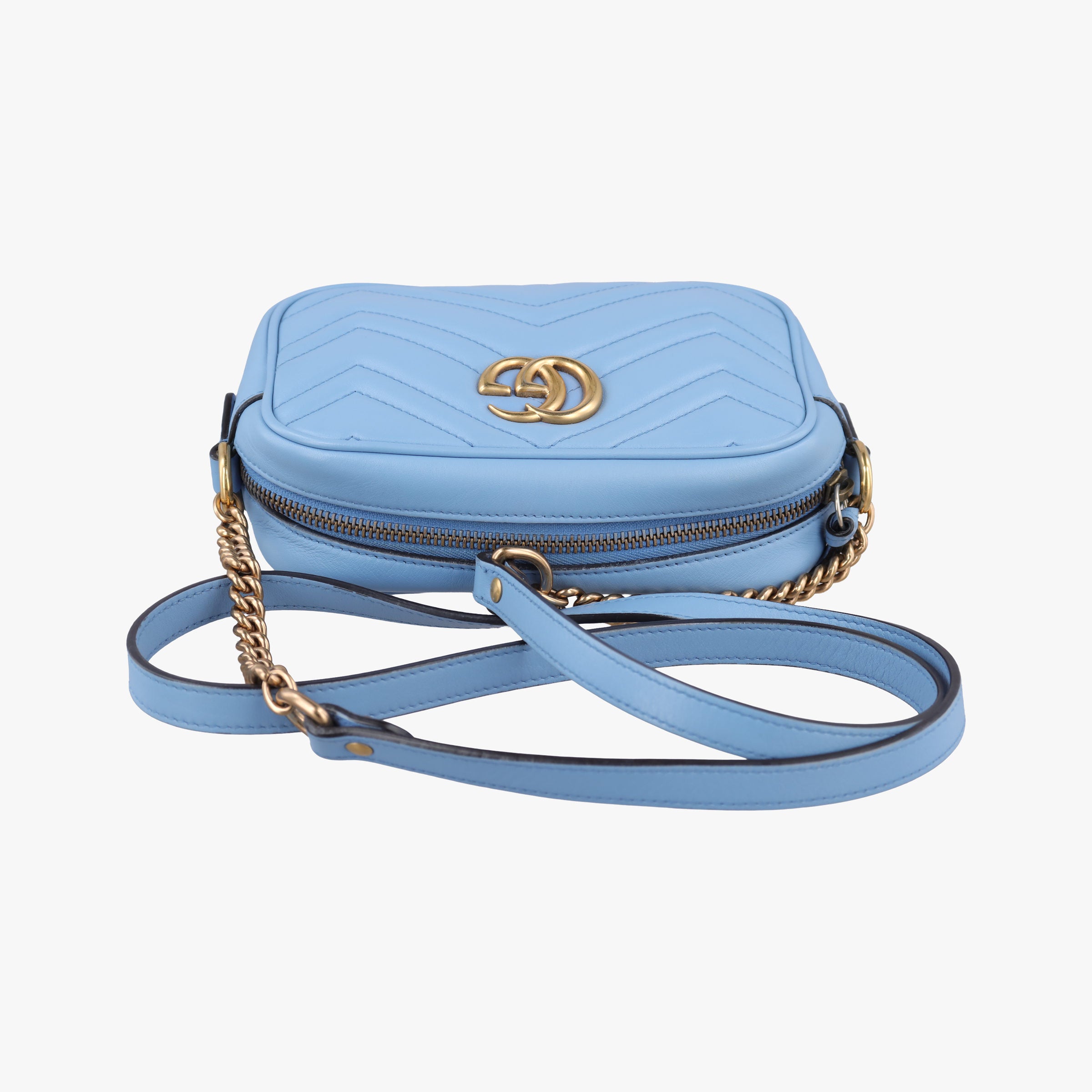 Pre-owned Gucci GG Marmont Blue Leather 448065 shoulderbag | stylenewstar