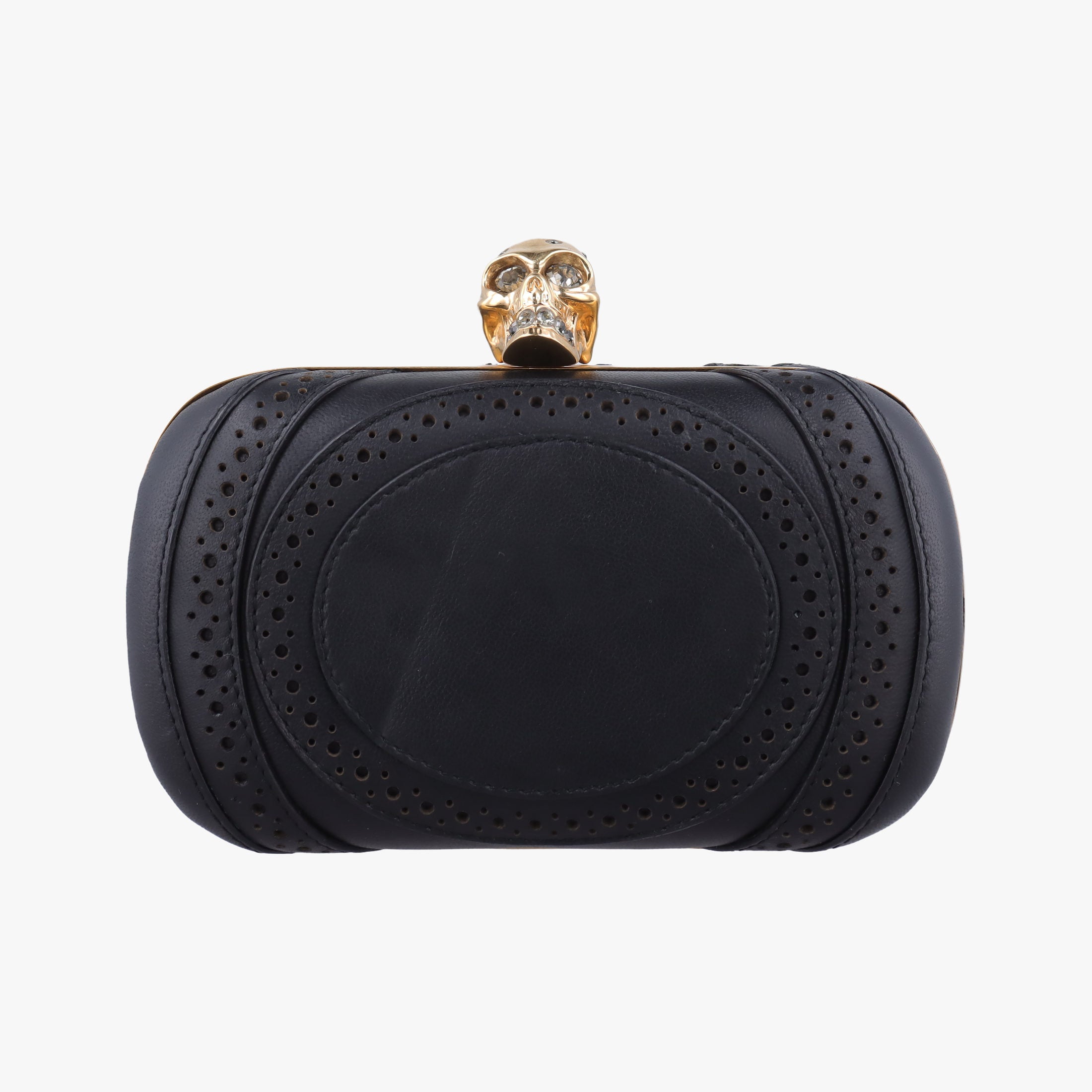 Pre-owned Alexander McQueen Brogue Skull Black Leather  clutchbag | stylenewstar