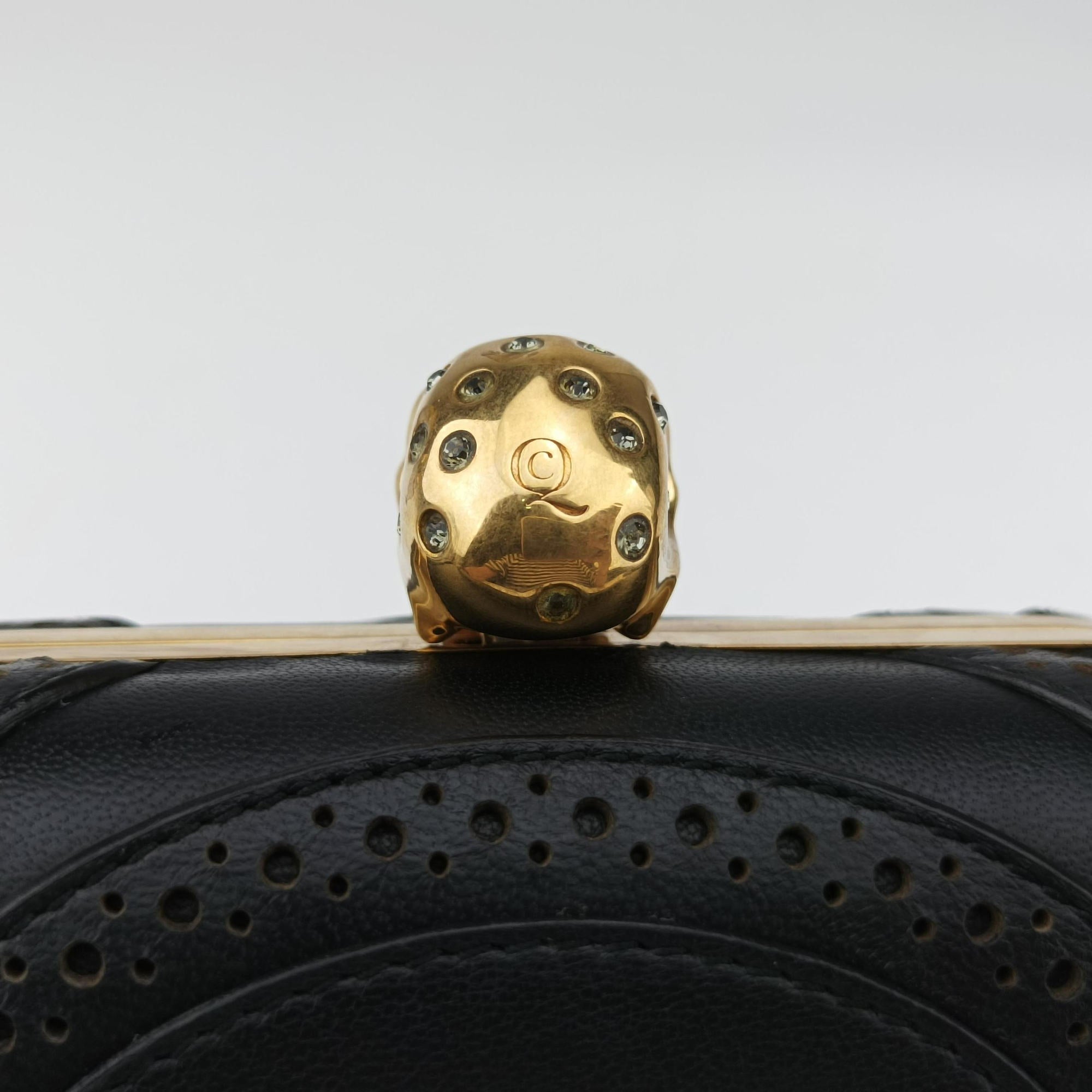 Pre-owned Alexander McQueen Brogue Skull Black Leather  clutchbag | stylenewstar