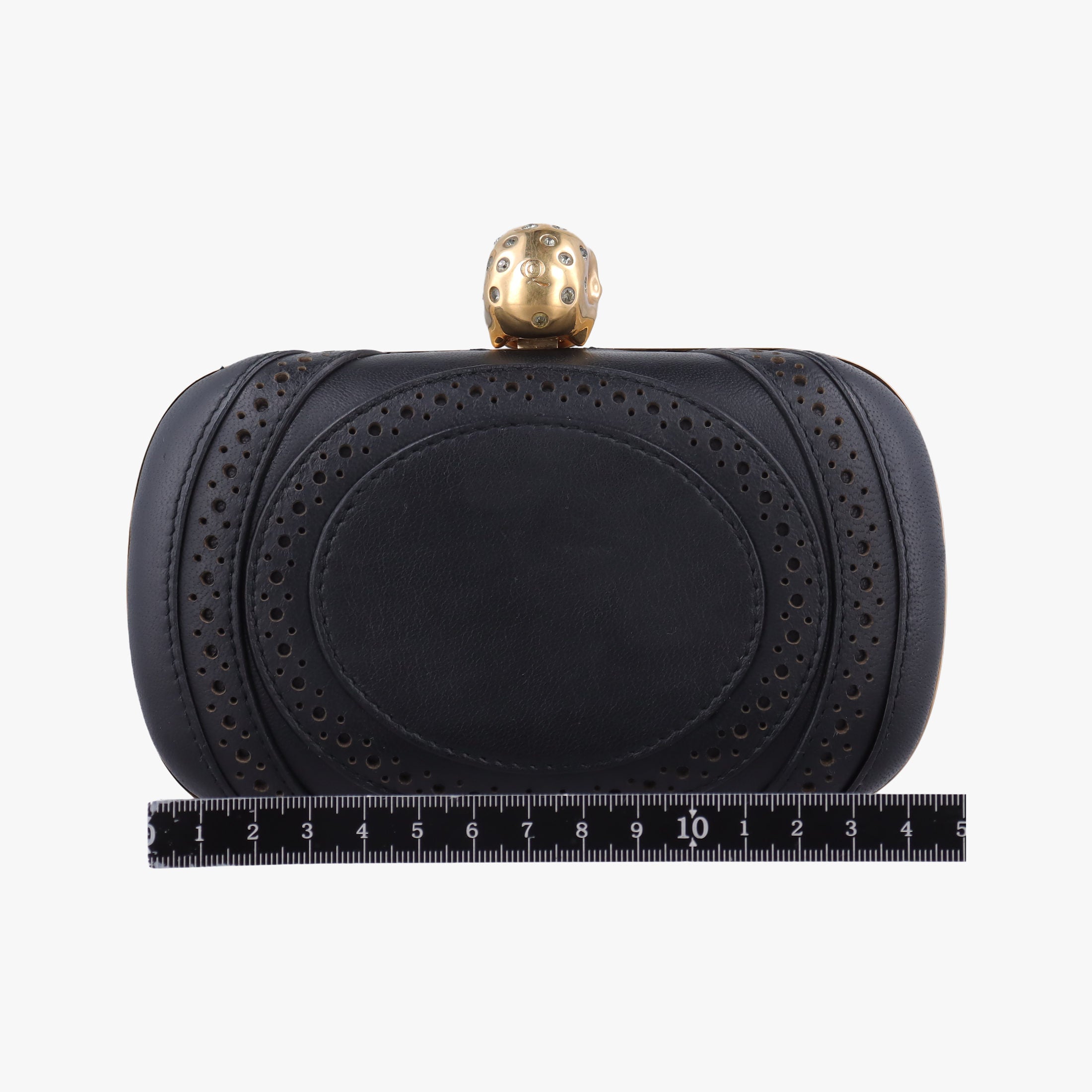 Pre-owned Alexander McQueen Brogue Skull Black Leather  clutchbag | stylenewstar