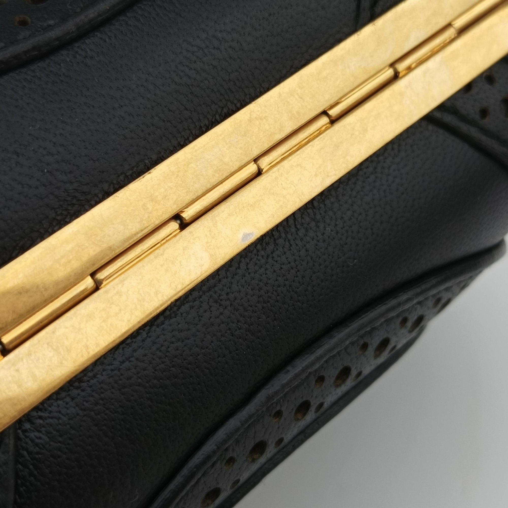 Pre-owned Alexander McQueen Brogue Skull Black Leather  clutchbag | stylenewstar