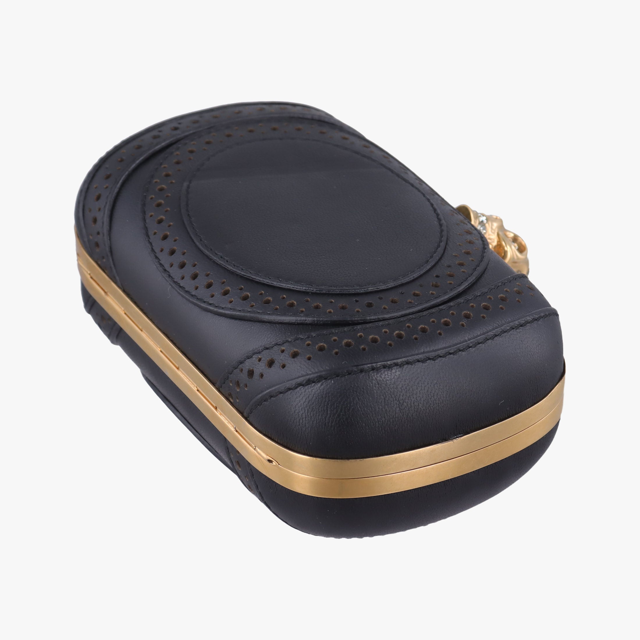 Pre-owned Alexander McQueen Brogue Skull Black Leather  clutchbag | stylenewstar