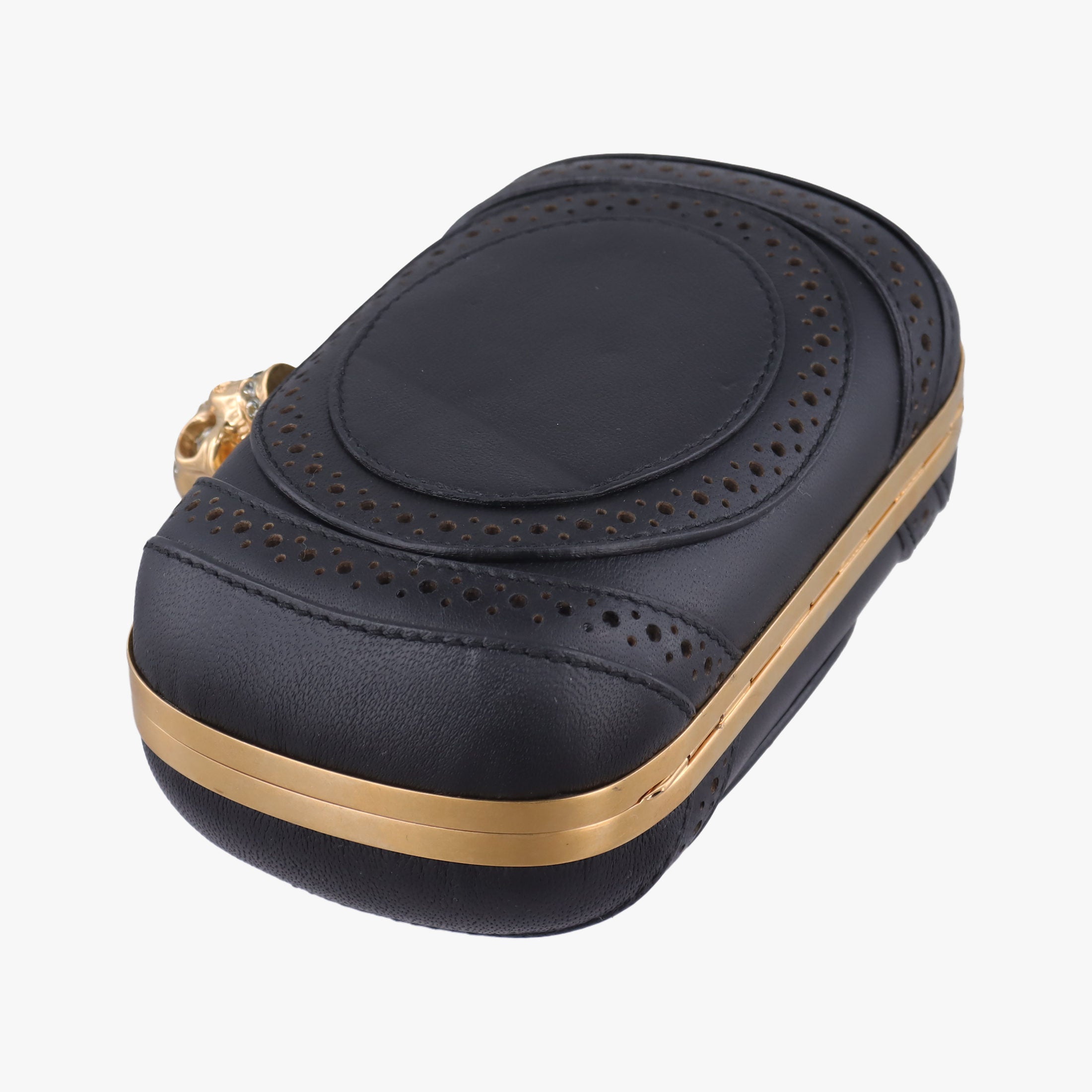 Pre-owned Alexander McQueen Brogue Skull Black Leather  clutchbag | stylenewstar