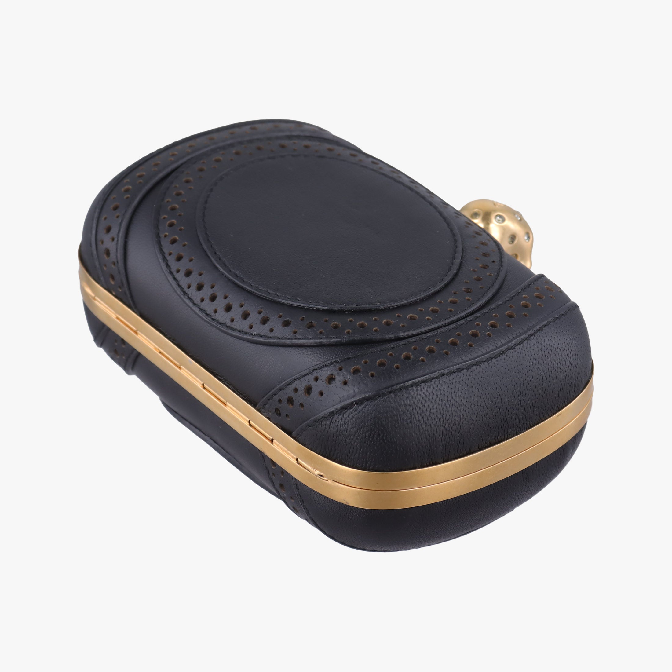 Pre-owned Alexander McQueen Brogue Skull Black Leather  clutchbag | stylenewstar