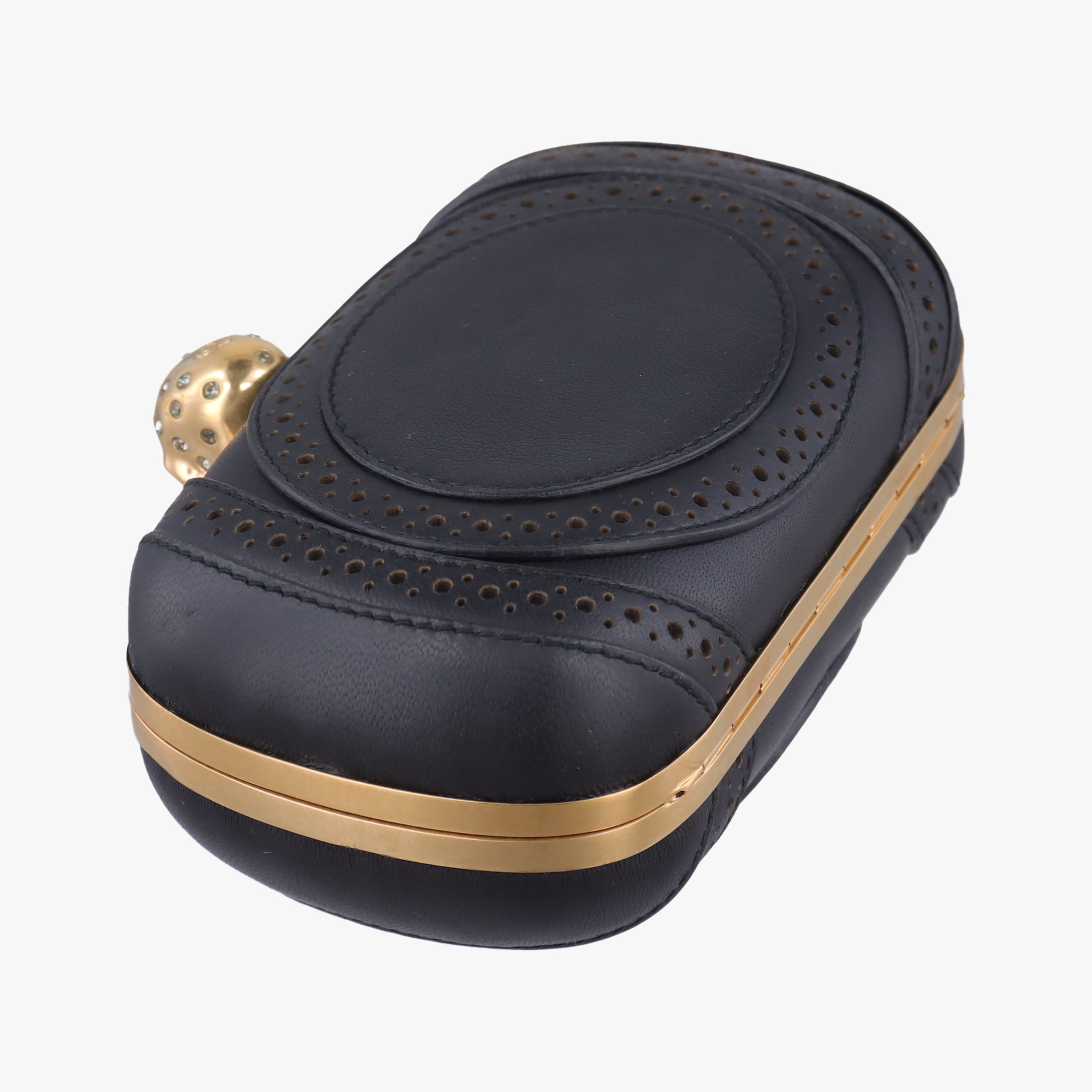 Pre-owned Alexander McQueen Brogue Skull Black Leather  clutchbag | stylenewstar