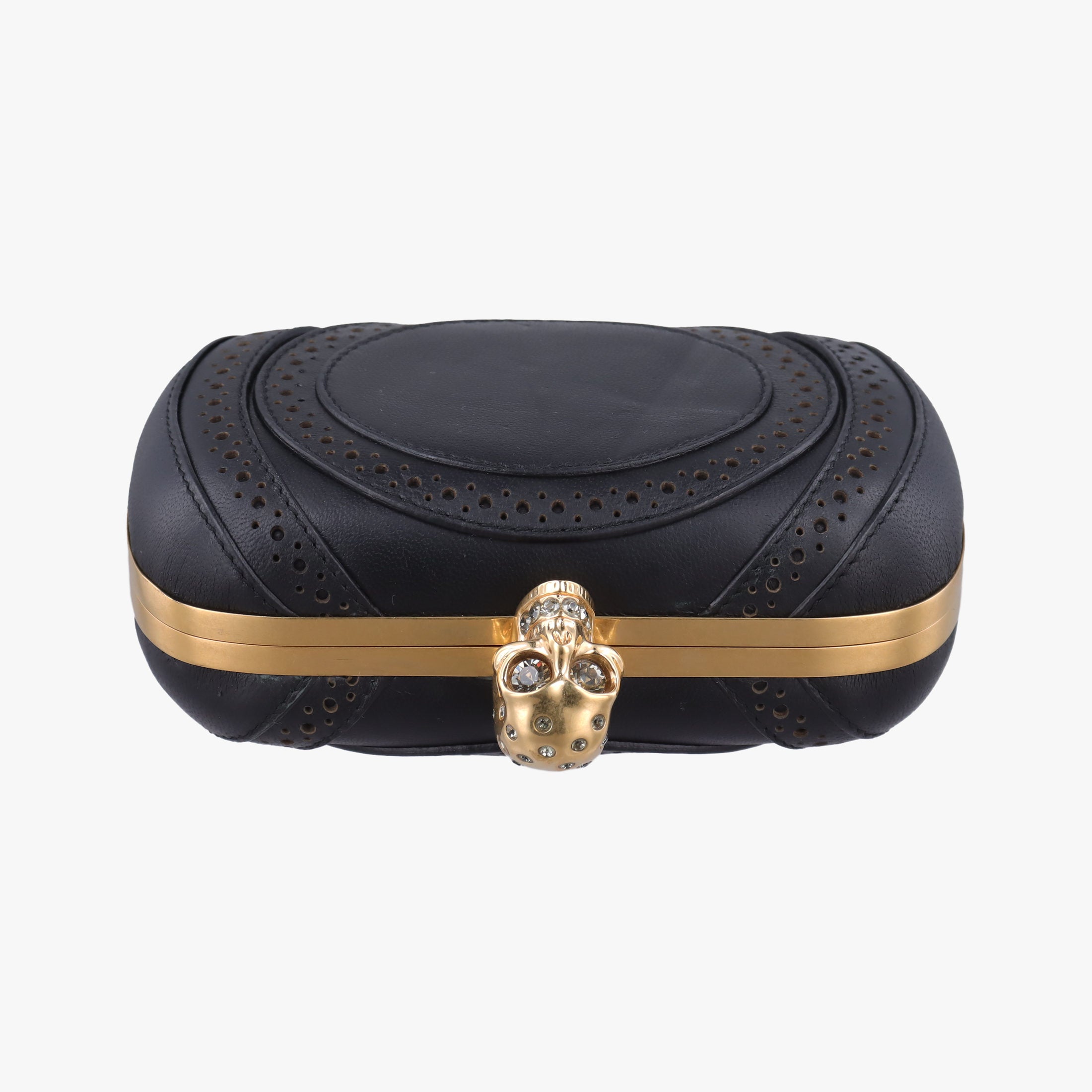 Pre-owned Alexander McQueen Brogue Skull Black Leather  clutchbag | stylenewstar