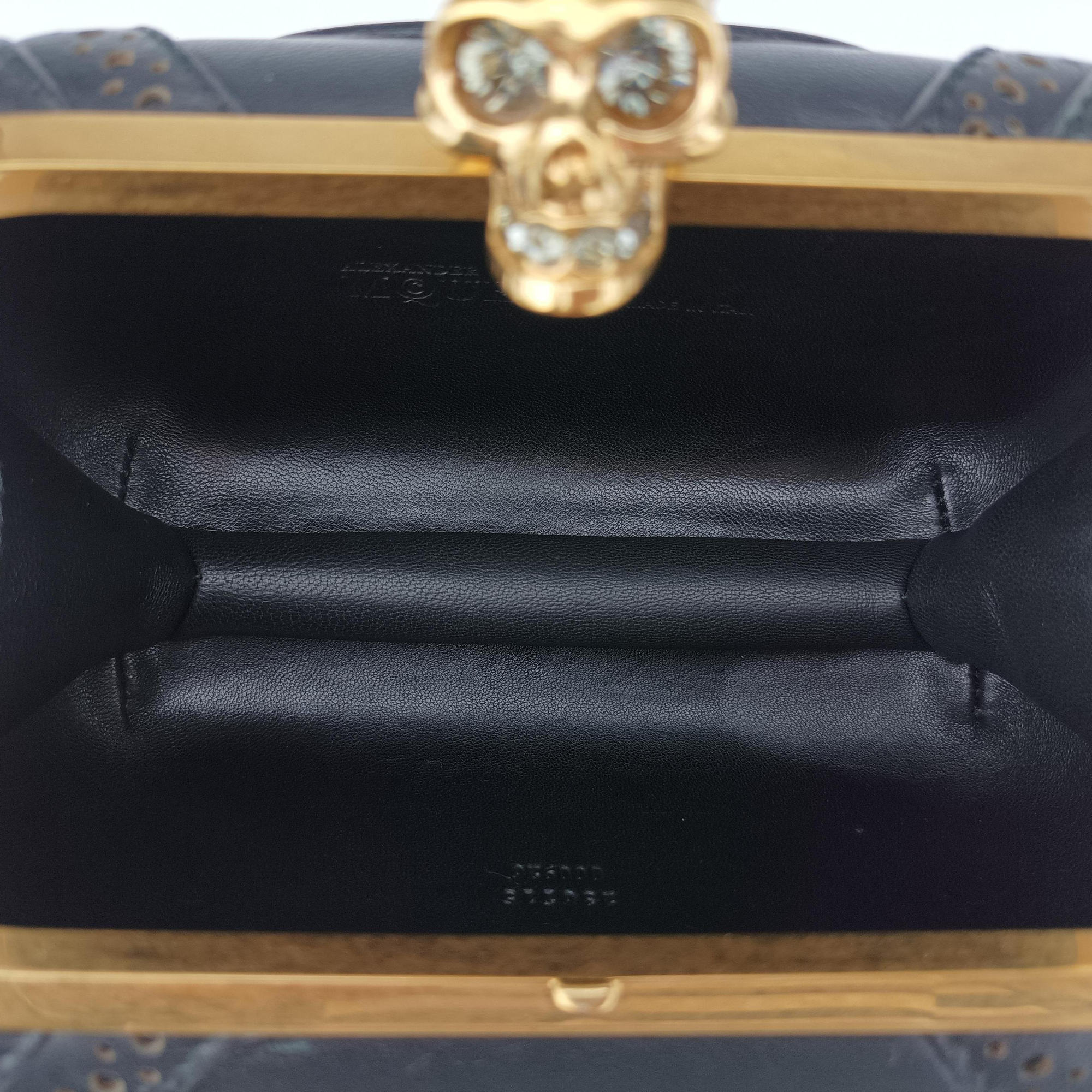 Pre-owned Alexander McQueen Brogue Skull Black Leather  clutchbag | stylenewstar