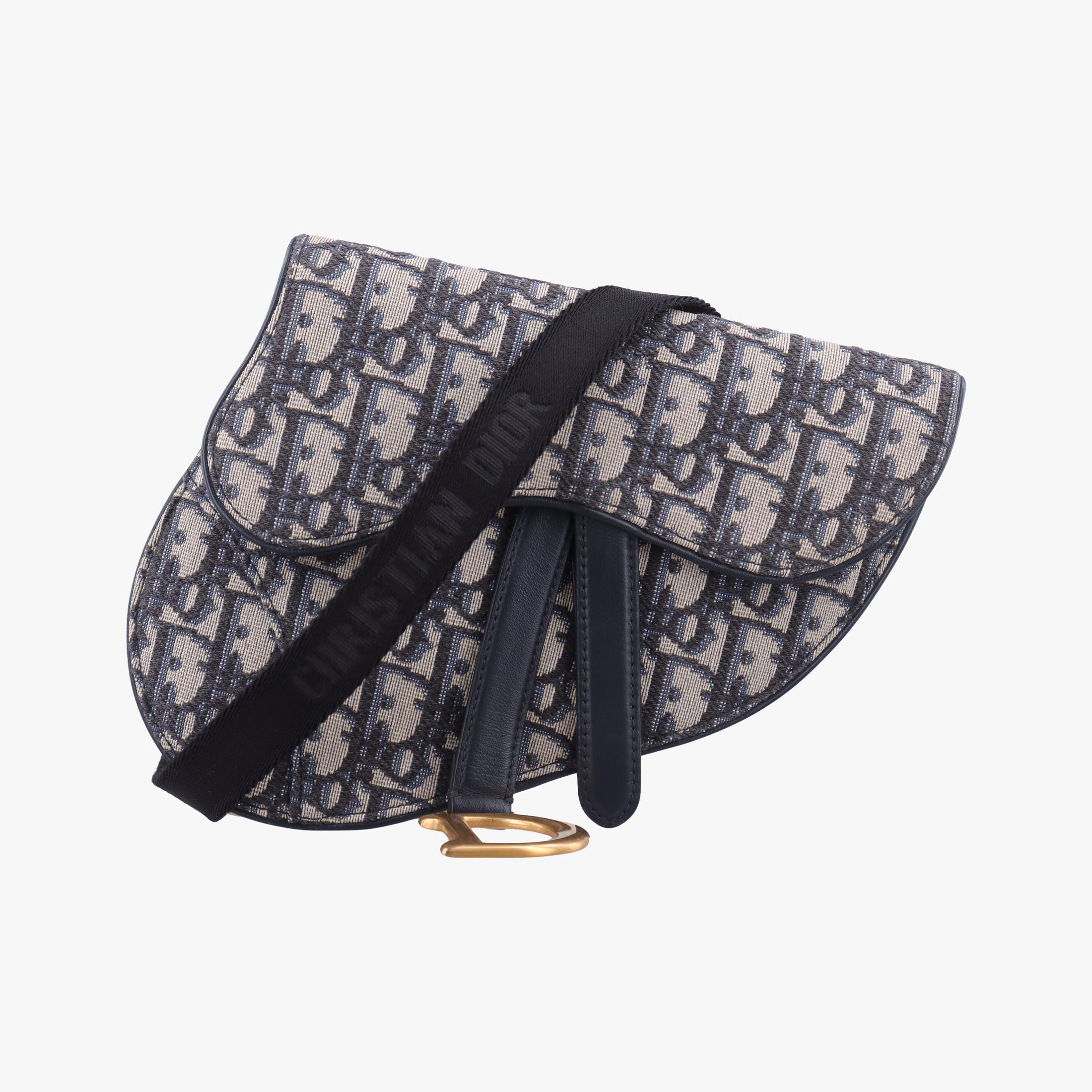 Secondhand Christian Dior Saddle Navy×Grey Jacquard×Leather  bum bag/waist bag | stylenewstar