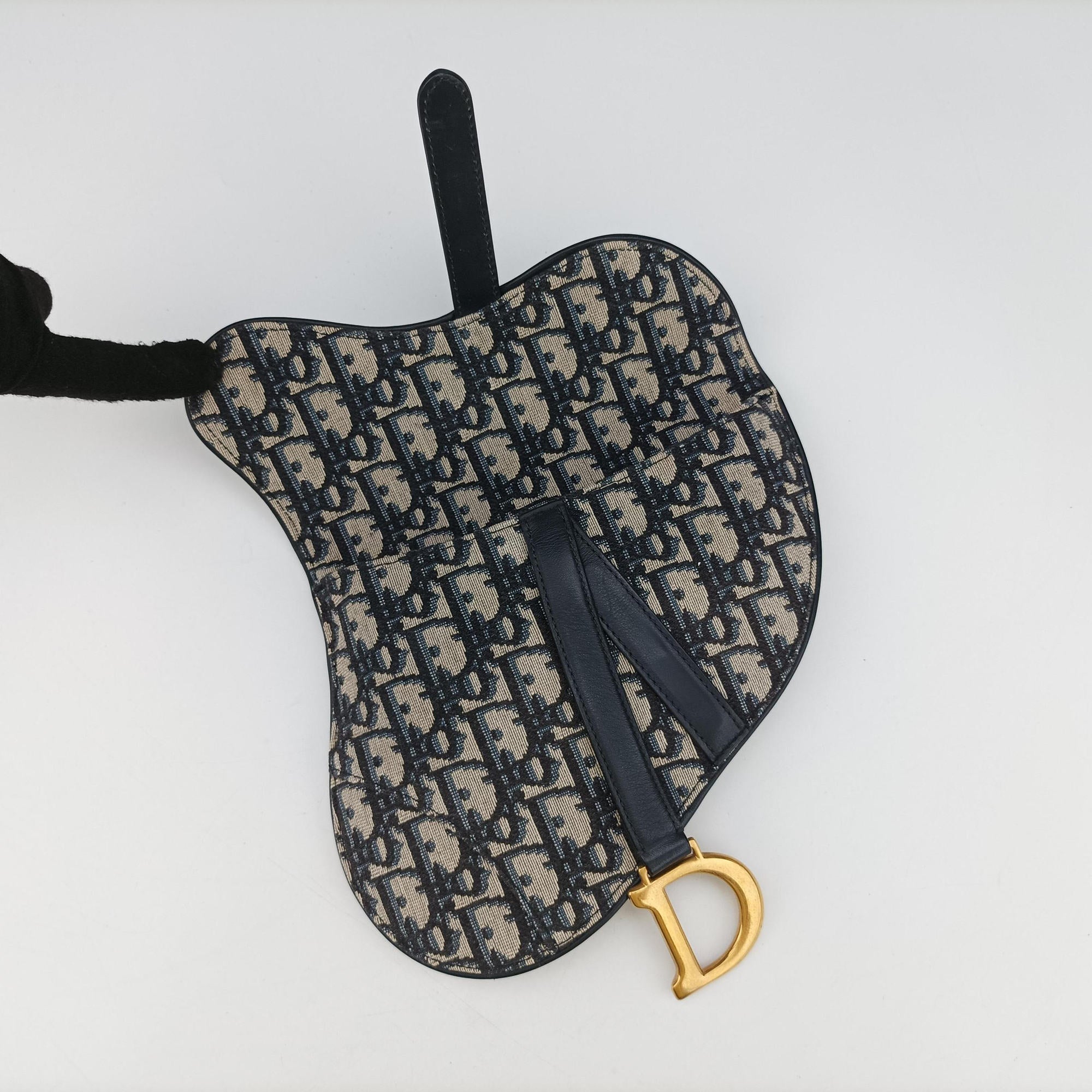 Secondhand Christian Dior Saddle Navy×Grey Jacquard×Leather  bum bag/waist bag | stylenewstar