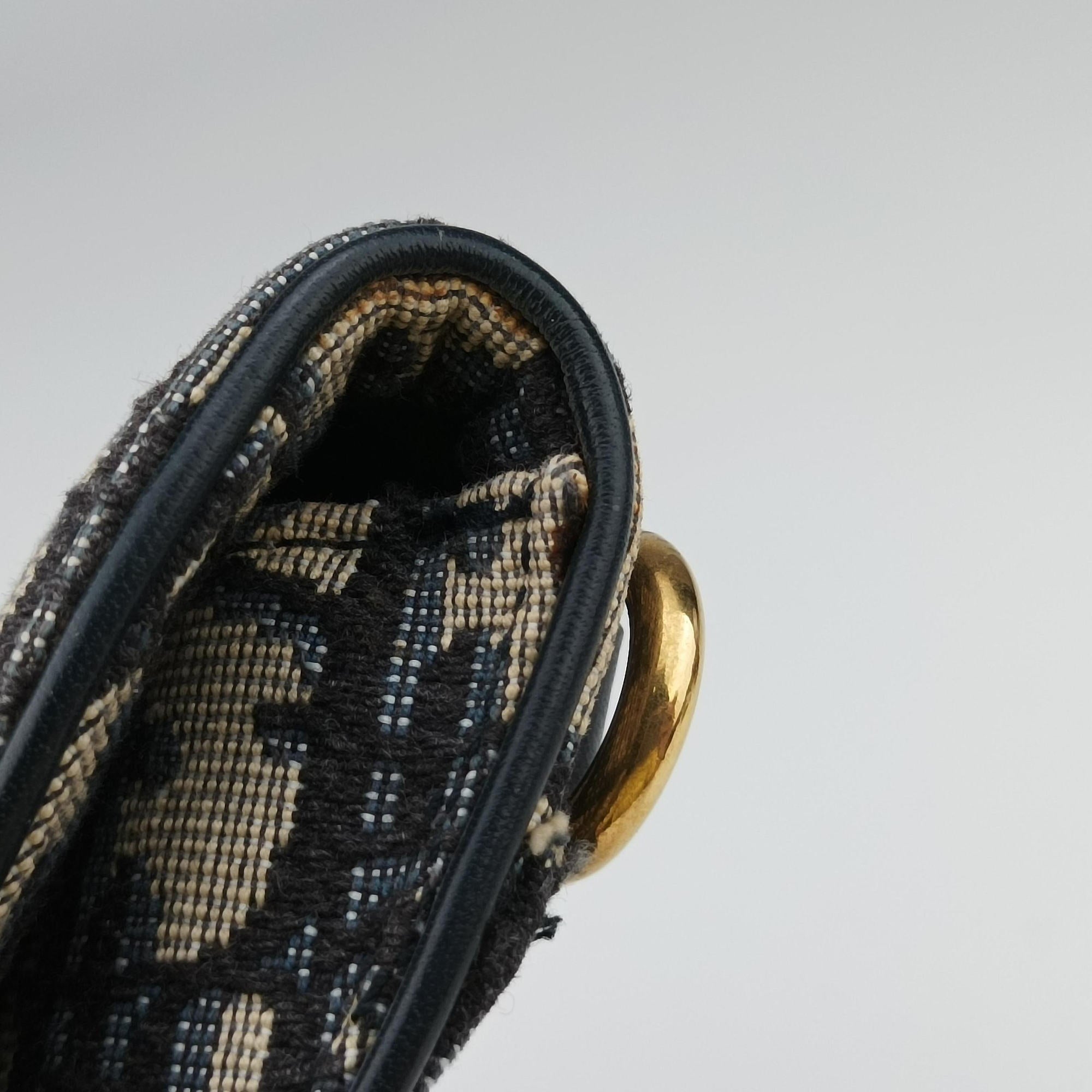Secondhand Christian Dior Saddle Navy×Grey Jacquard×Leather  bum bag/waist bag | stylenewstar