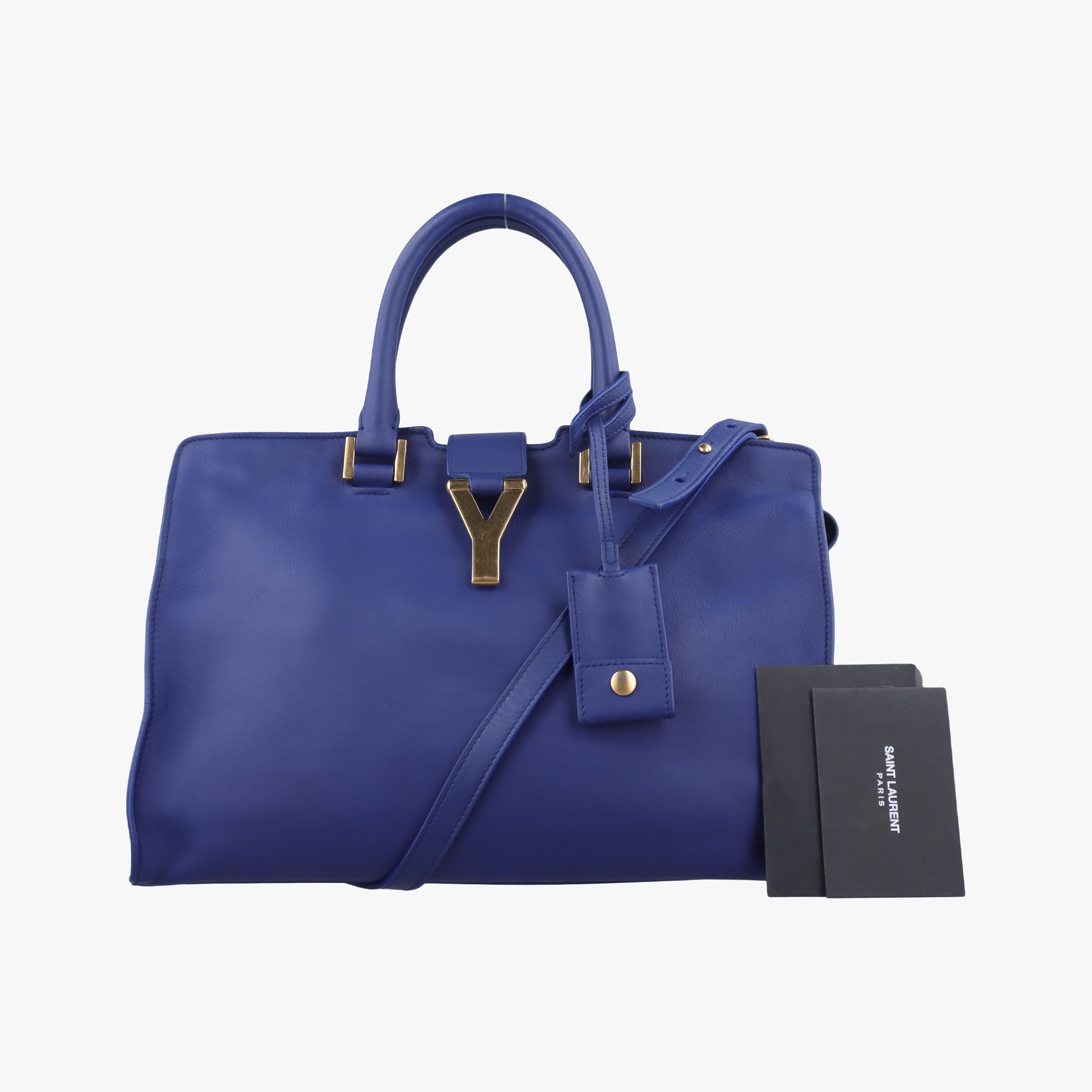 Pre-owned Yves Saint Laurent Y Ligne Petit Cabas Blue Leather 311210 shoulderbag | stylenewstar