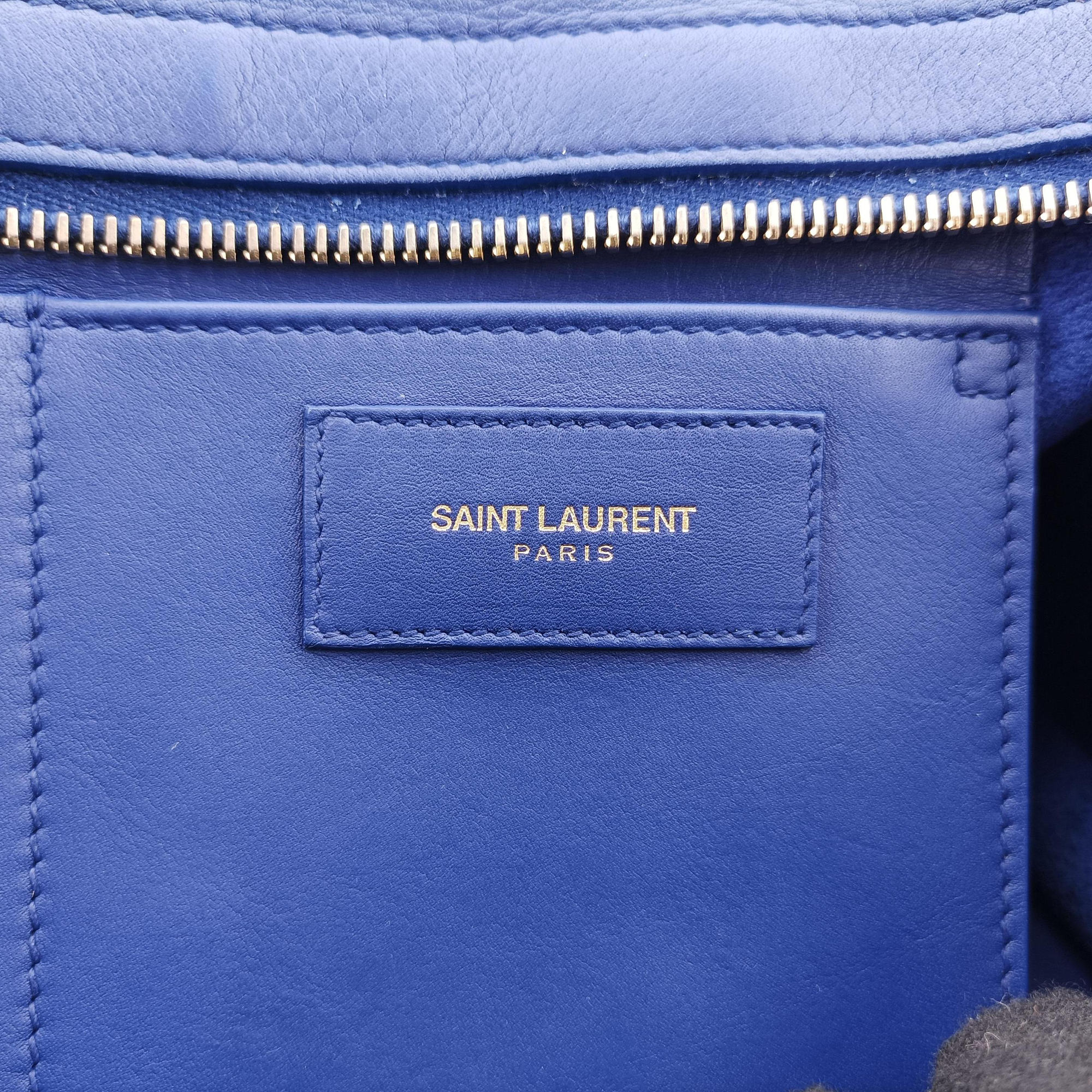 Pre-owned Yves Saint Laurent Y Ligne Petit Cabas Blue Leather 311210 shoulderbag | stylenewstar