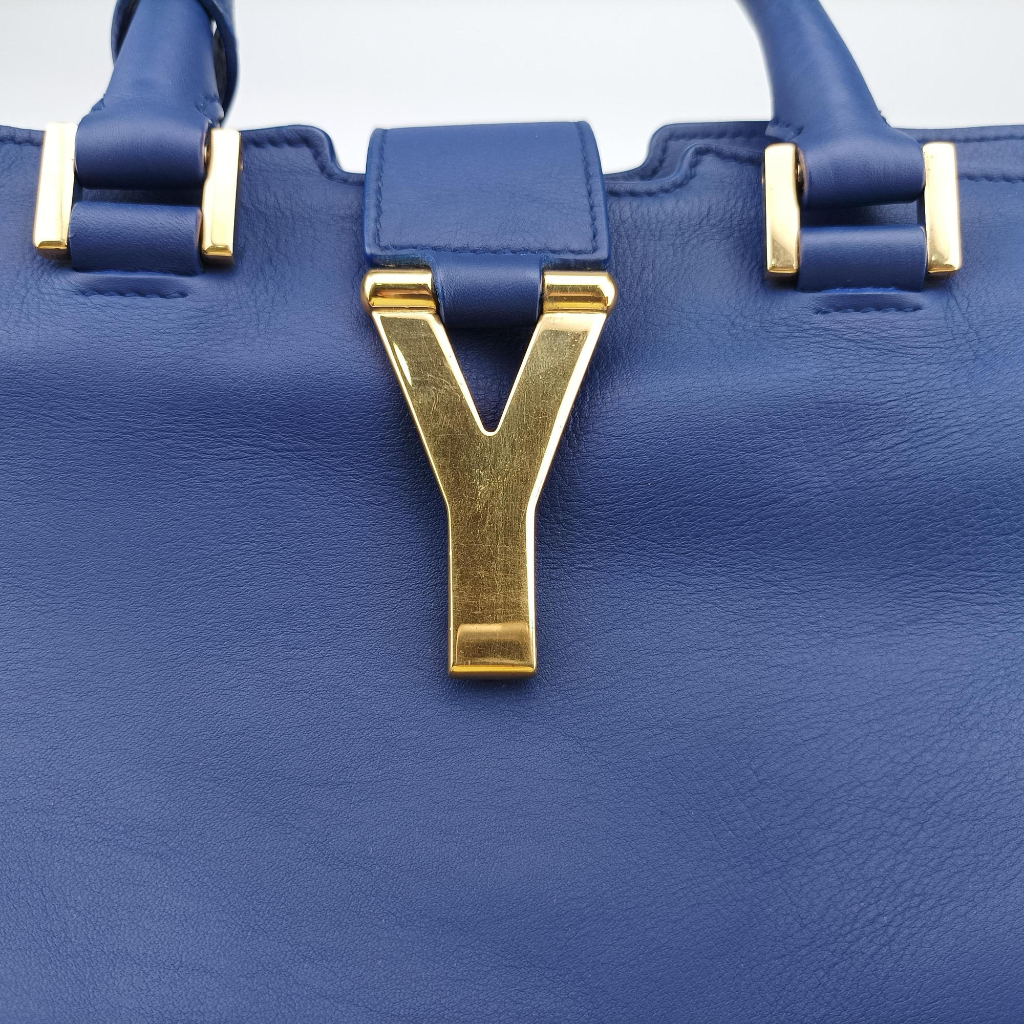 Pre-owned Yves Saint Laurent Y Ligne Petit Cabas Blue Leather 311210 shoulderbag | stylenewstar