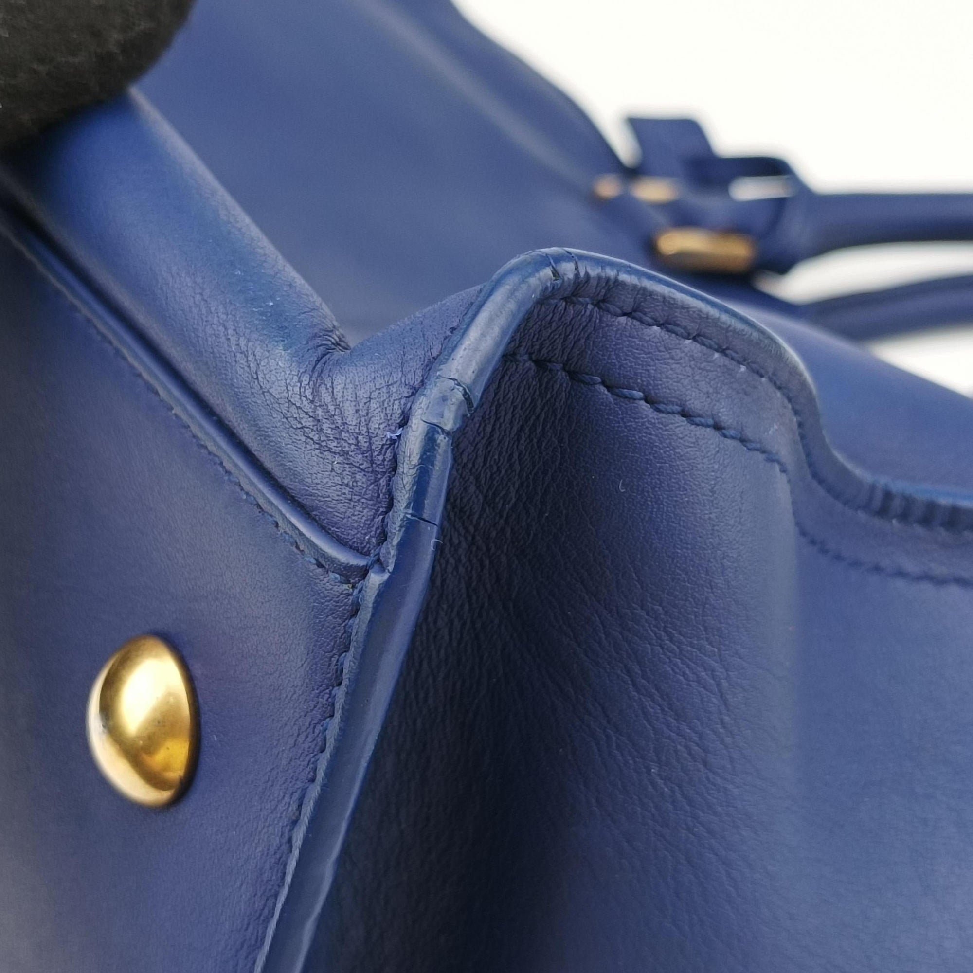 Pre-owned Yves Saint Laurent Y Ligne Petit Cabas Blue Leather 311210 shoulderbag | stylenewstar