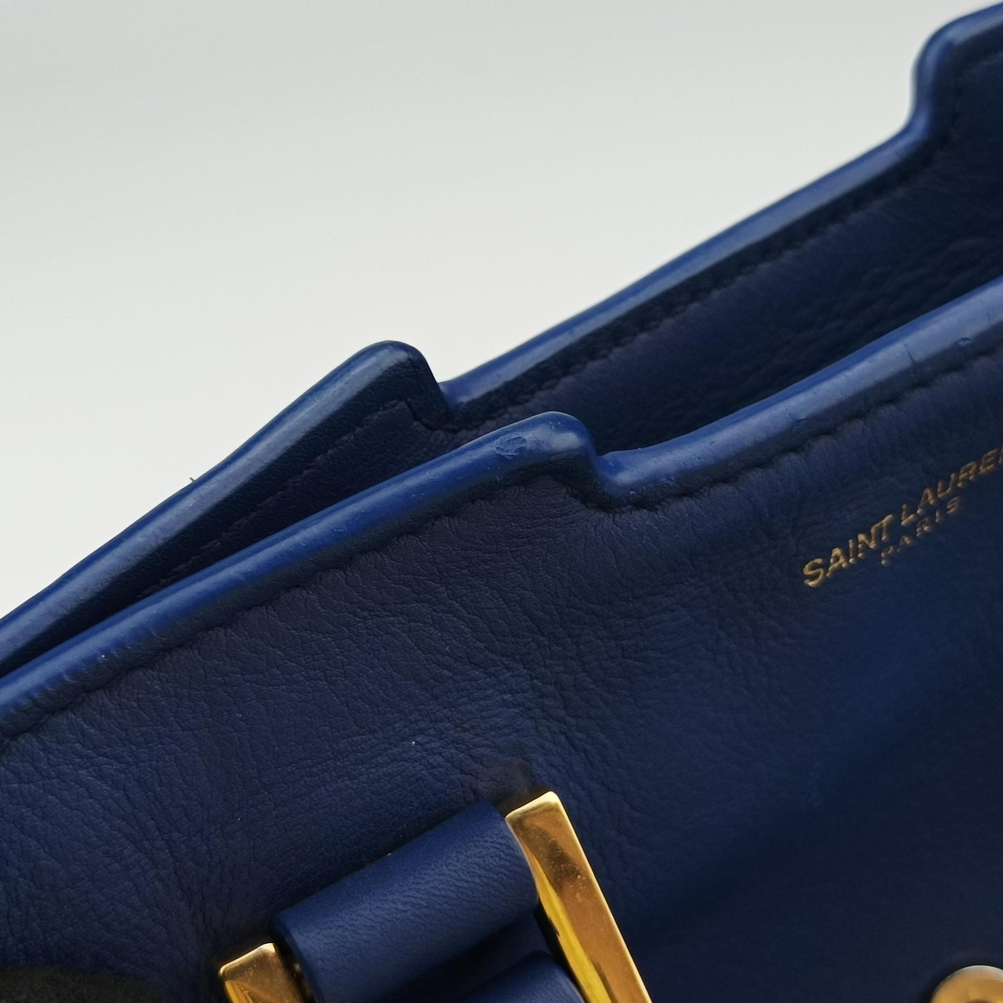 Pre-owned Yves Saint Laurent Y Ligne Petit Cabas Blue Leather 311210 shoulderbag | stylenewstar